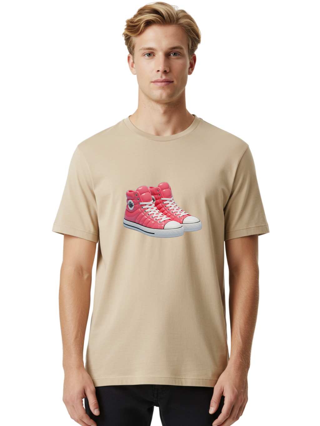 Pink-Padded-Converse Men'S Graphic Tee, 100% Cotton, Comfortable Casual Summer Wear, Machine Washable, Pink Puffer Converse Sneakers, High-Top Sneakers, Fashion Footwear, Bold Style, Statement Shoes, Athletic Wear, Trendy Kicks, White Laces, Bab193