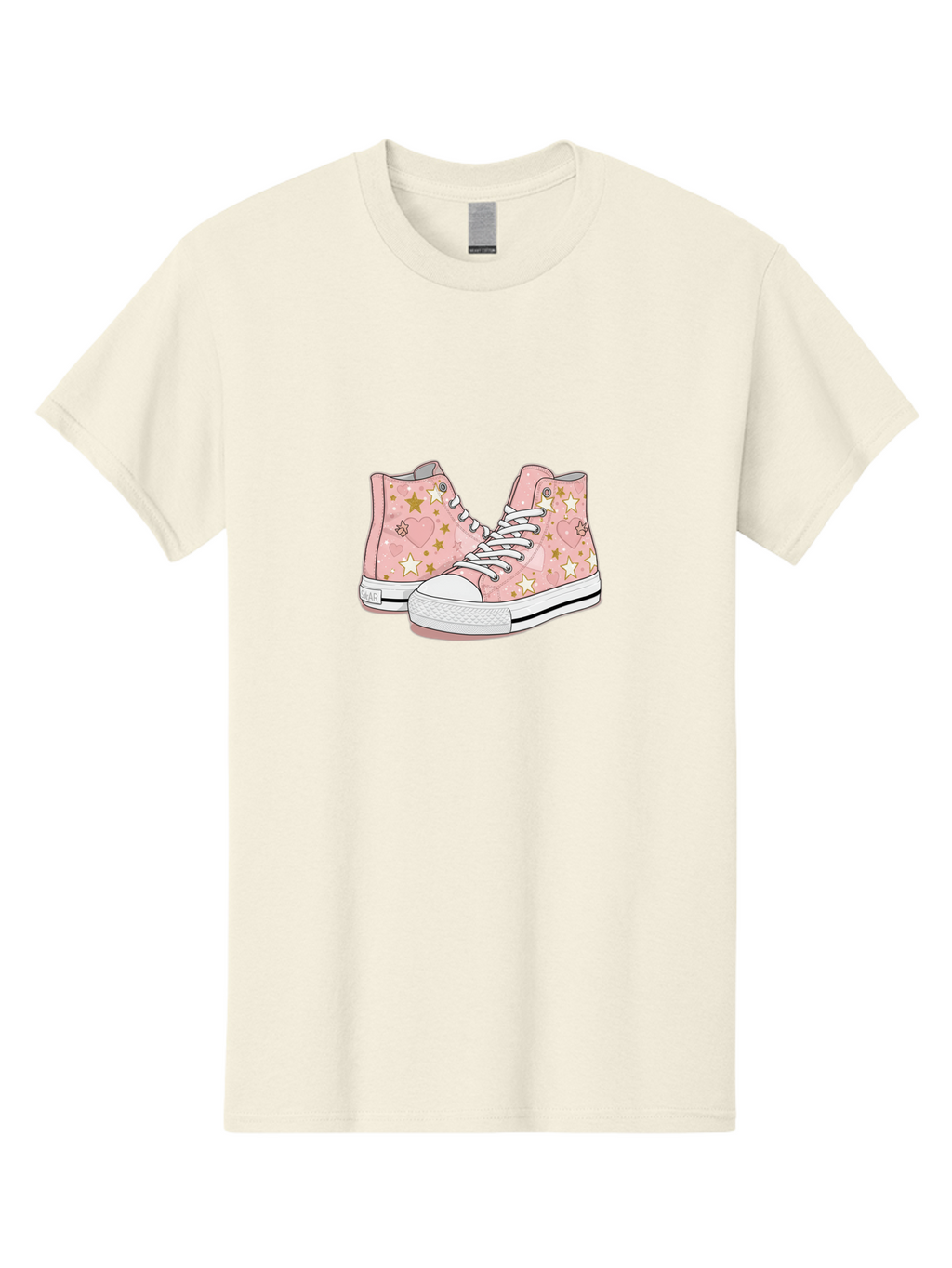 Pink-Star-Converse Men'S Graphic Tee, 100% Cotton, Comfortable Casual Summer Wear, Machine Washable, Pink Converse Sneakers, Star Pattern, Heart Design, White Laces, Fashion Footwear, Casual Style, Sneakers With Hearts, Star-Themed Shoes, Bab194