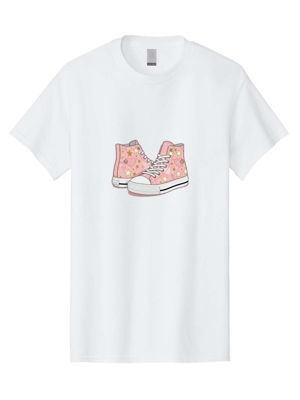 Pink-Star-Converse Men'S Graphic Tee, 100% Cotton, Comfortable Casual Summer Wear, Machine Washable, Pink Converse Sneakers, Star Pattern, Heart Design, White Laces, Fashion Footwear, Casual Style, Sneakers With Hearts, Star-Themed Shoes, Bab194