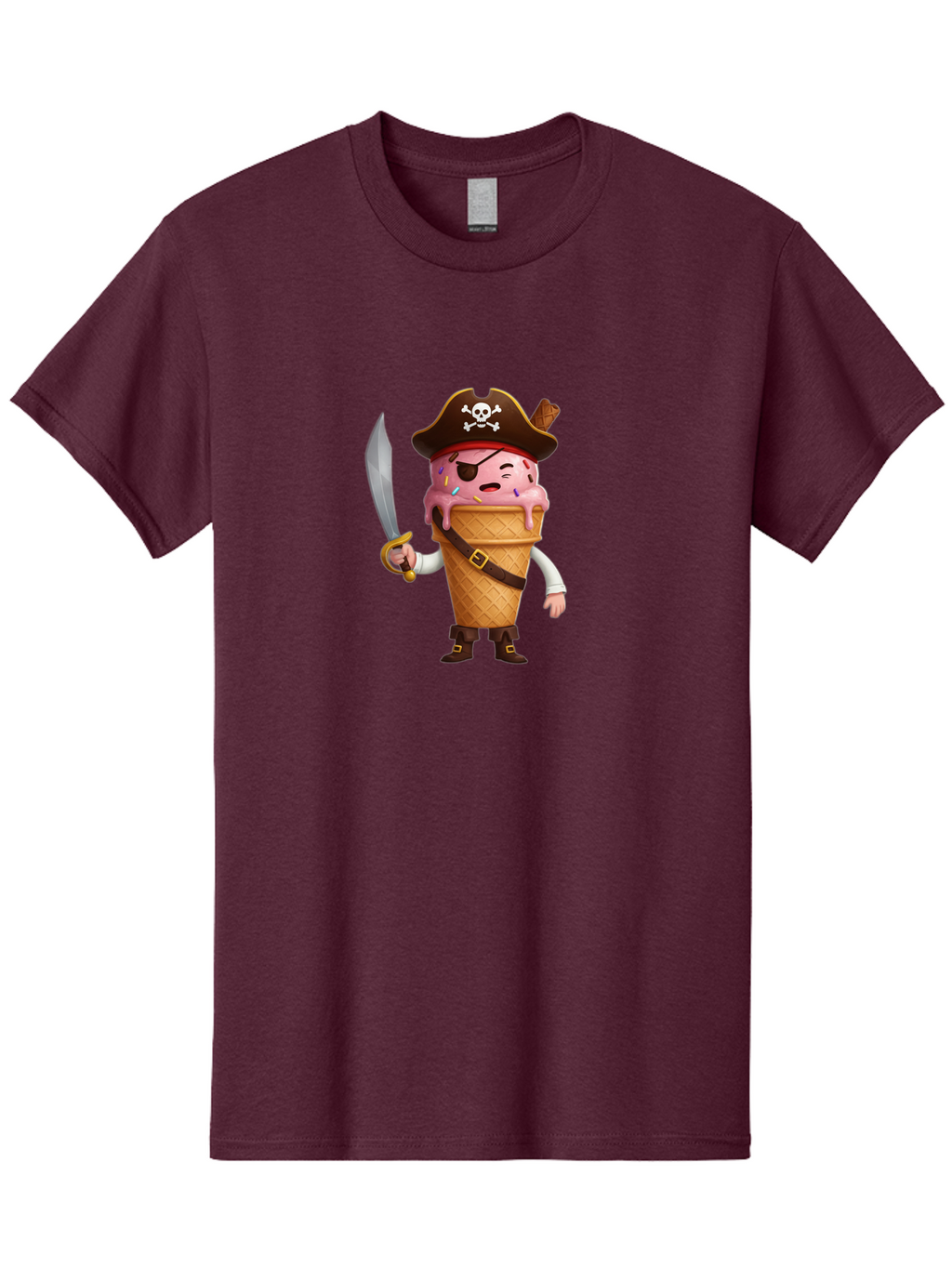 Pirate-Ice-Cream Men'S Graphic Tee, 100% Cotton, Comfortable Casual Summer Wear, Machine Washable, Pirate Ice Cream, Swashbuckling Dessert, Ice Cream Cone Pirate, Sweet Treats, Colorful Sprinkles, Pirate Hat, Eye Patch, Sword, Bab197