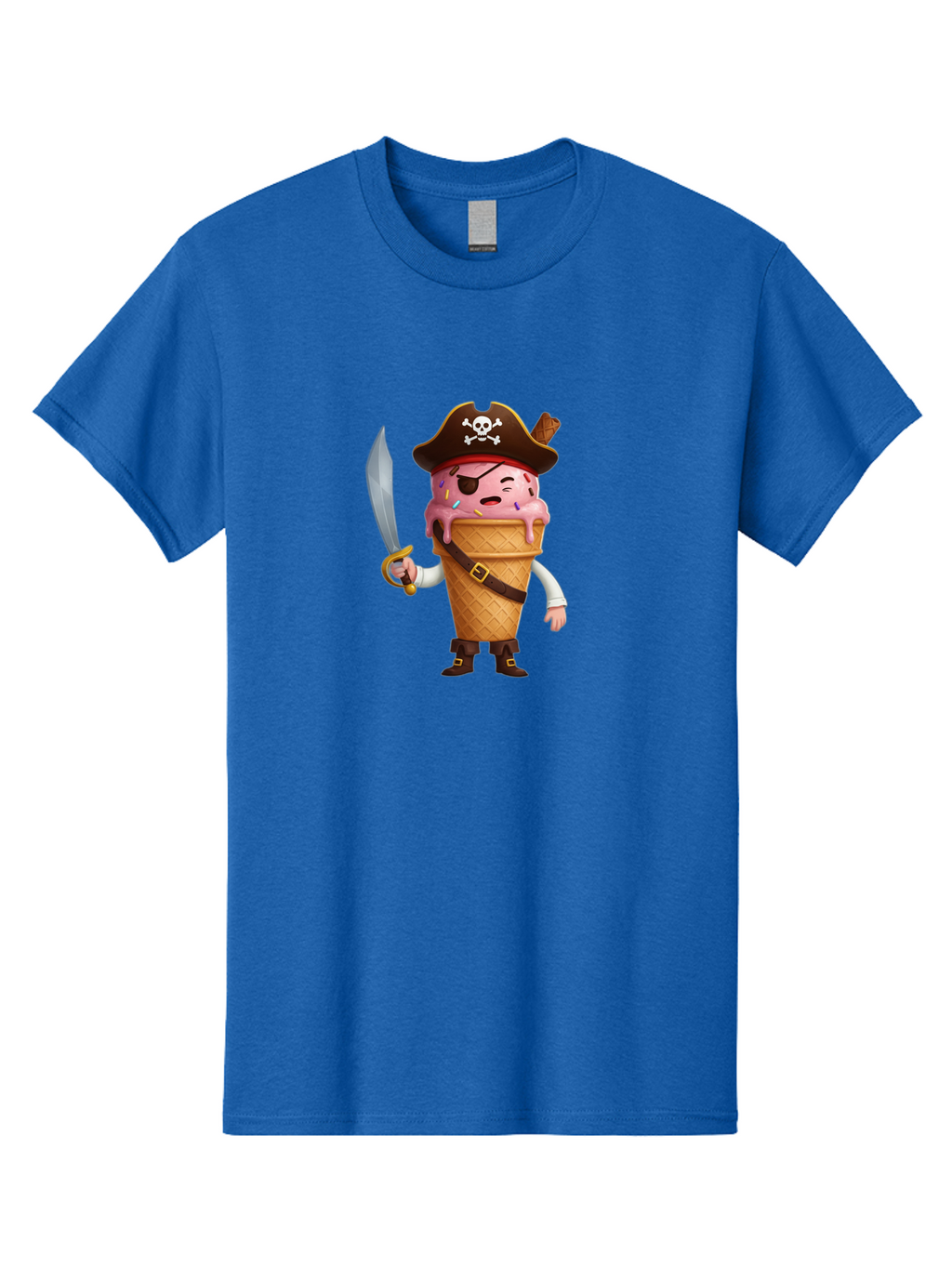Pirate-Ice-Cream Men'S Graphic Tee, 100% Cotton, Comfortable Casual Summer Wear, Machine Washable, Pirate Ice Cream, Swashbuckling Dessert, Ice Cream Cone Pirate, Sweet Treats, Colorful Sprinkles, Pirate Hat, Eye Patch, Sword, Bab197