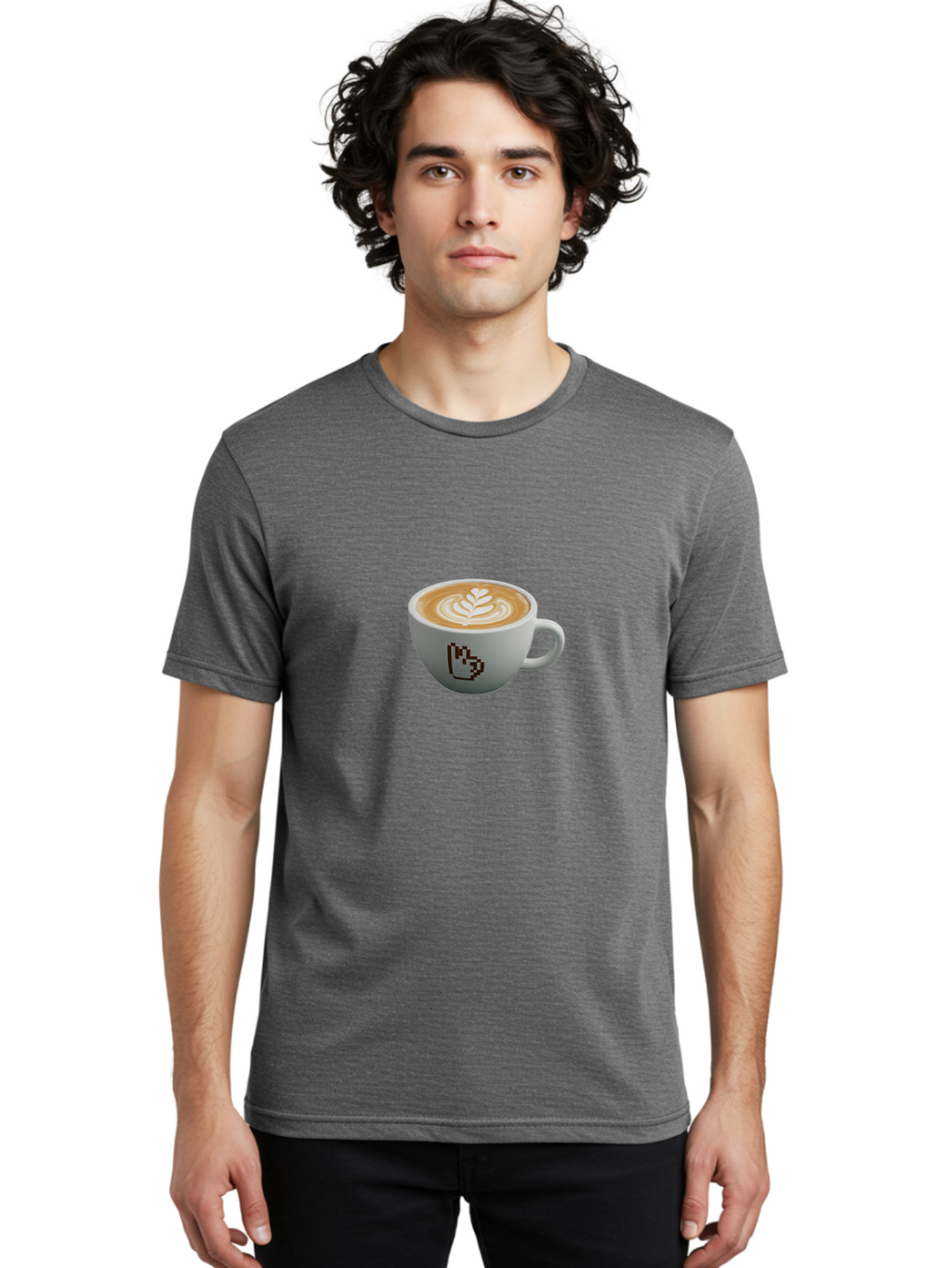 Pixel-Art-Coffee-Cup Men'S Graphic Tee, 100% Cotton, Comfortable Casual Summer Wear, Machine Washable, Cup Of Coffee, Latte Art, Coffee Beverage, Morning Pick-Me-Up, Daily Grind, Caffeine Fix, Pixel Art Design, Coffee Culture Bab198