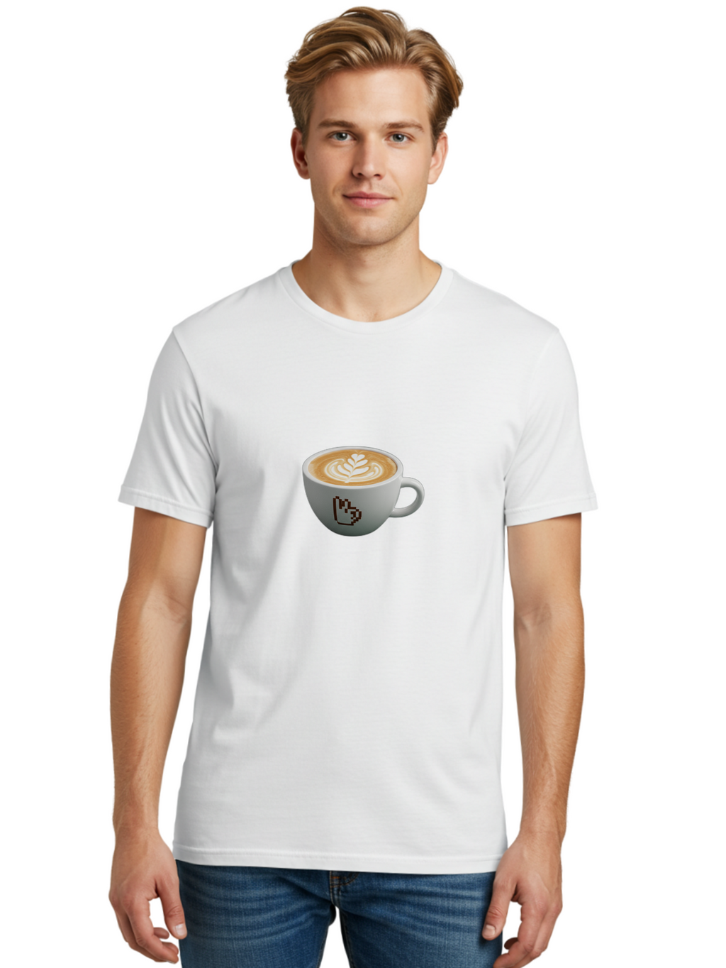 Pixel-Art-Coffee-Cup Men'S Graphic Tee, 100% Cotton, Comfortable Casual Summer Wear, Machine Washable, Cup Of Coffee, Latte Art, Coffee Beverage, Morning Pick-Me-Up, Daily Grind, Caffeine Fix, Pixel Art Design, Coffee Culture Bab198