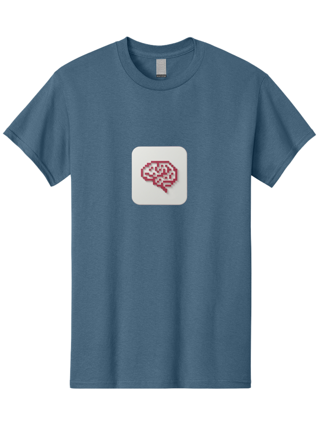 Pixel-Brain Men'S Graphic Tee, 100% Cotton, Comfortable Casual Summer Wear, Machine Washable, Pixel Art Brain, Red Outline, White Background, Rounded Square, Digital Art, Cognitive Icon, Pixelated Design, Brain Illustration, Tech-Inspired Art Bab199