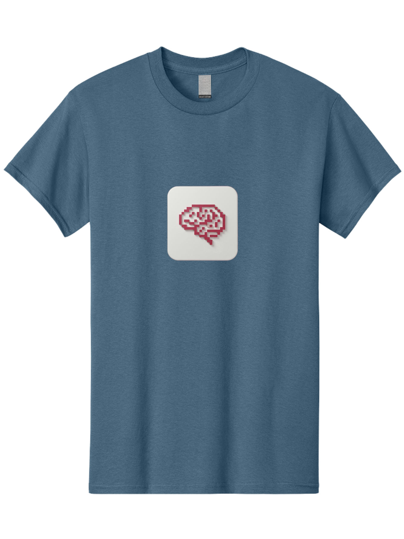 Pixel-Brain Men'S Graphic Tee, 100% Cotton, Comfortable Casual Summer Wear, Machine Washable, Pixel Art Brain, Red Outline, White Background, Rounded Square, Digital Art, Cognitive Icon, Pixelated Design, Brain Illustration, Tech-Inspired Art Bab199