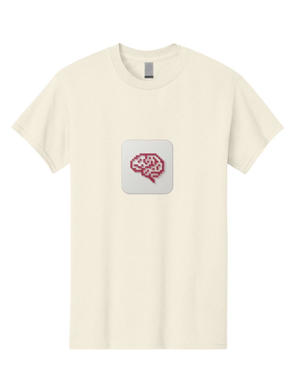 Pixel-Brain Men'S Graphic Tee, 100% Cotton, Comfortable Casual Summer Wear, Machine Washable, Pixel Art Brain, Red Outline, White Background, Rounded Square, Digital Art, Cognitive Icon, Pixelated Design, Brain Illustration, Tech-Inspired Art Bab199