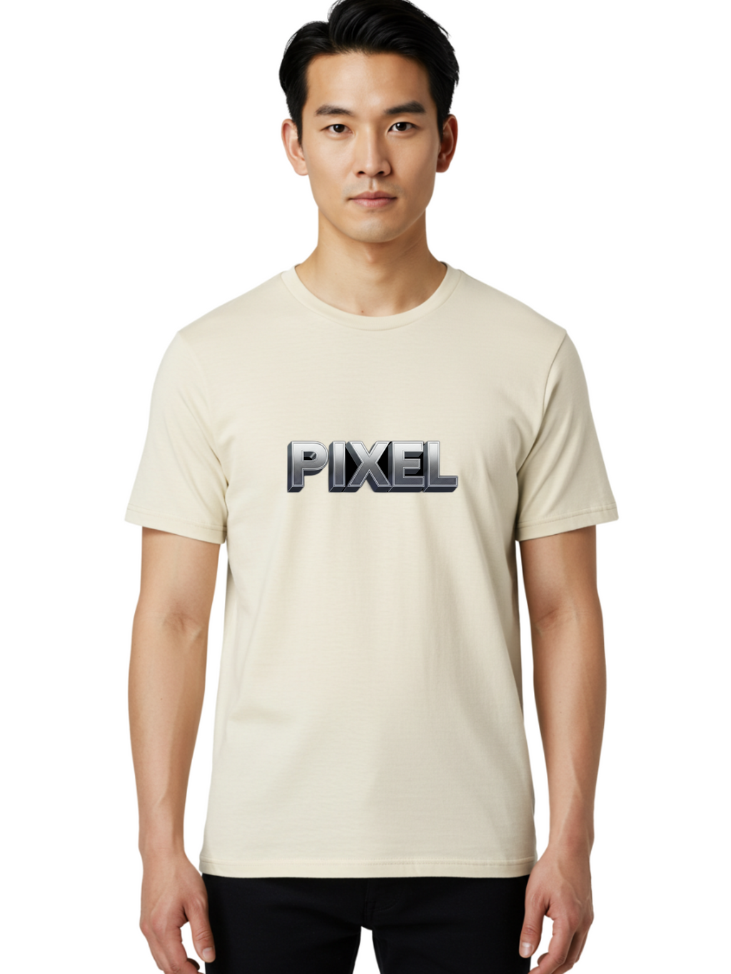 Pixel Men'S Graphic Tee, 100% Cotton, Comfortable Casual Summer Wear, Machine Washable, Pixel Art, Digital Graphics, Metallic Text, Chrome Effect, 3D Typography, Video Game Style, Graphic Design Element Bab201
