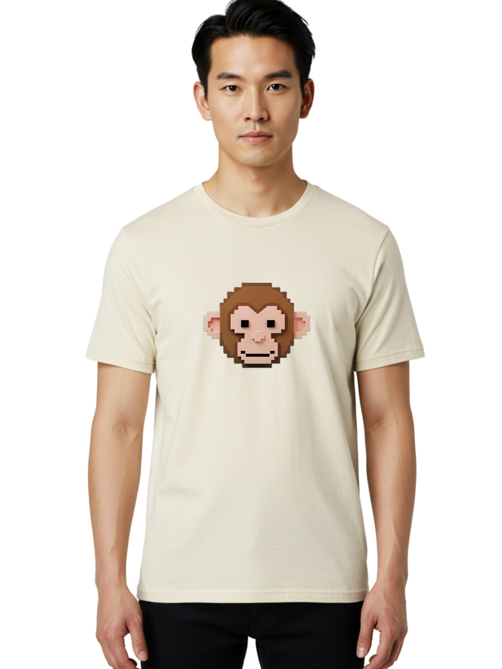 Pixelated-Monkey Men'S Graphic Tee, 100% Cotton, Comfortable Casual Summer Wear, Machine Washable, Pixel Art, Monkey Face, Digital Illustration, Blocky Style, Cartoon Character, Primate, Pixelated Graphics, Video Game Art, Cute Monkey, Bab203