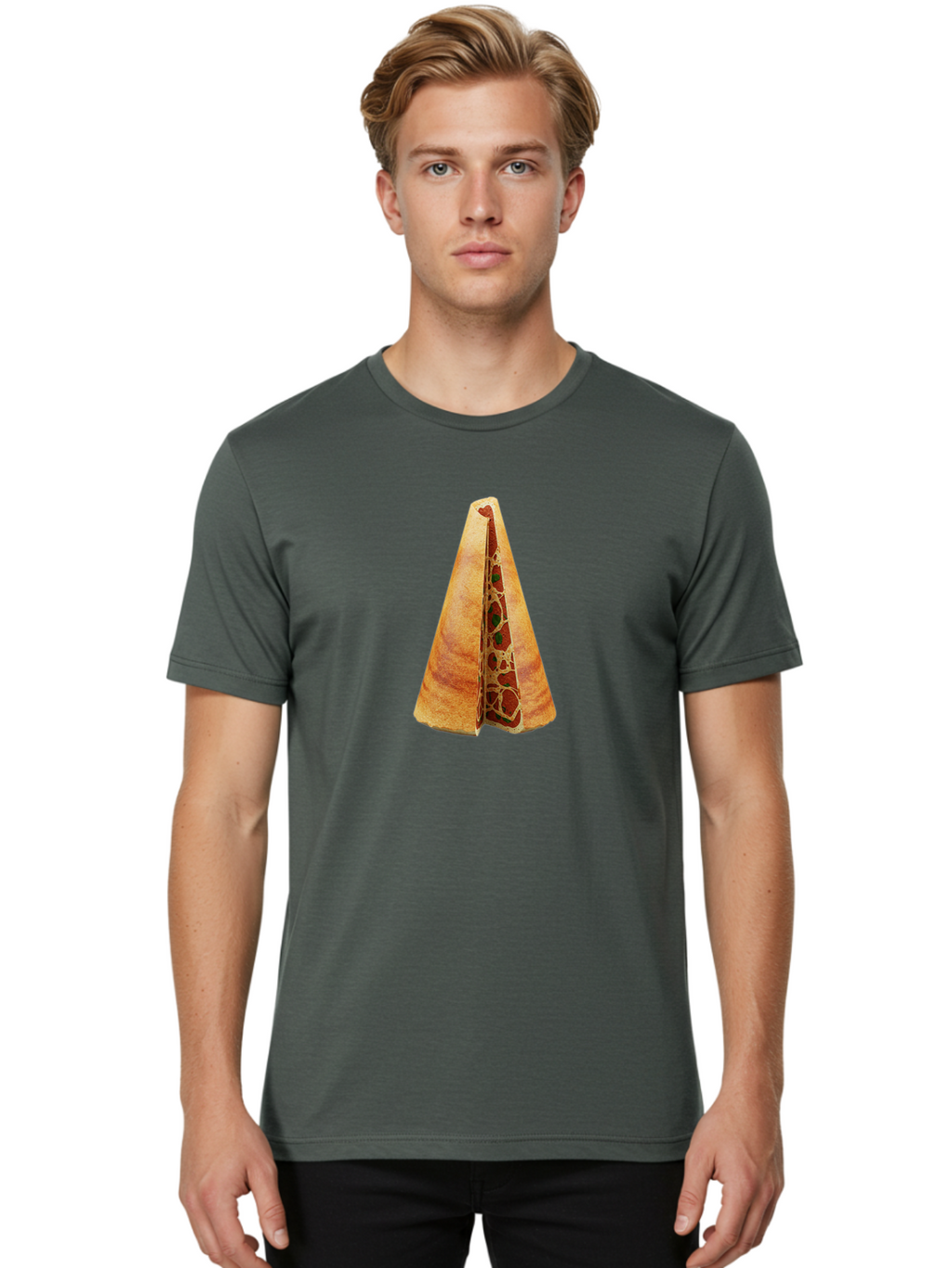 Pizza-Dosa Men'S Graphic Tee, 100% Cotton, Comfortable Casual Summer Wear, Machine Washable, Pizza Cone, Folded Pizza, Savory Snack, Melted Cheese, Tomato Sauce, Crispy Crust, Food Art, Culinary Creativity Bab204