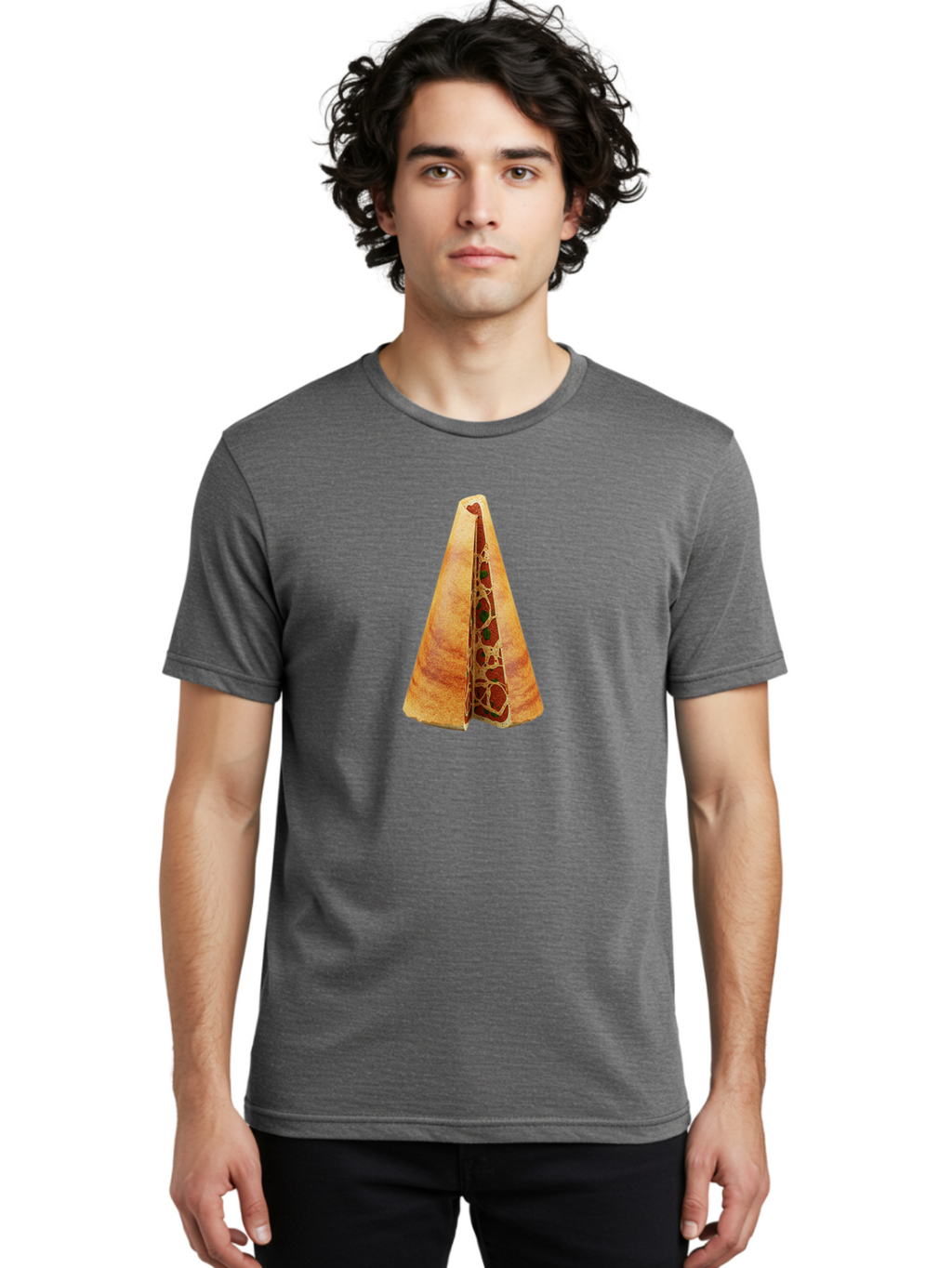 Pizza-Dosa Men'S Graphic Tee, 100% Cotton, Comfortable Casual Summer Wear, Machine Washable, Pizza Cone, Folded Pizza, Savory Snack, Melted Cheese, Tomato Sauce, Crispy Crust, Food Art, Culinary Creativity Bab204