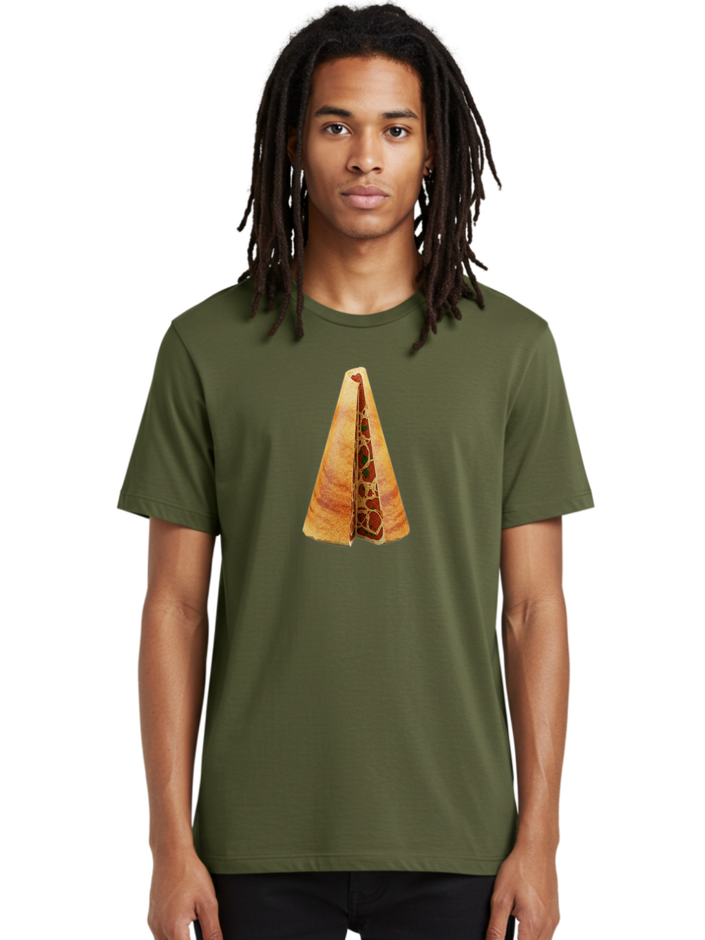 Pizza-Dosa Men'S Graphic Tee, 100% Cotton, Comfortable Casual Summer Wear, Machine Washable, Pizza Cone, Folded Pizza, Savory Snack, Melted Cheese, Tomato Sauce, Crispy Crust, Food Art, Culinary Creativity Bab204