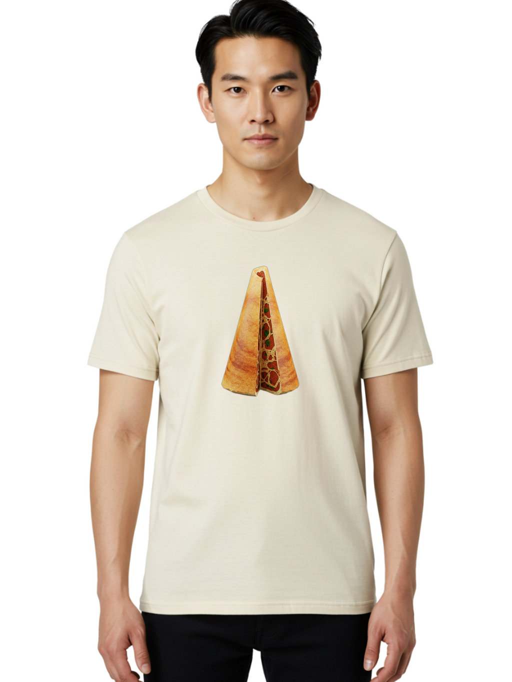 Pizza-Dosa Men'S Graphic Tee, 100% Cotton, Comfortable Casual Summer Wear, Machine Washable, Pizza Cone, Folded Pizza, Savory Snack, Melted Cheese, Tomato Sauce, Crispy Crust, Food Art, Culinary Creativity Bab204