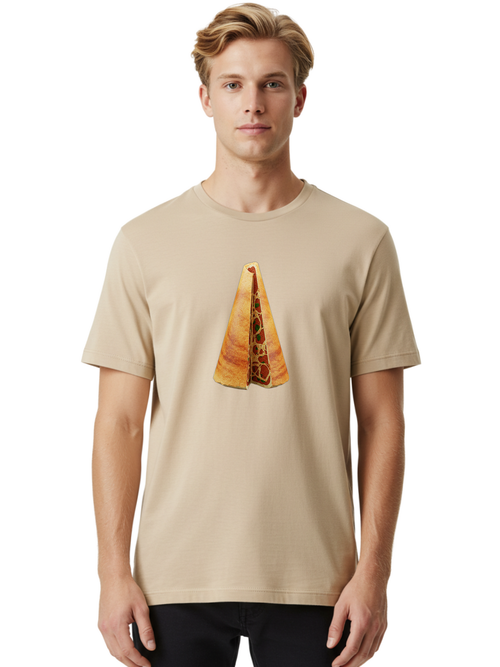 Pizza-Dosa Men'S Graphic Tee, 100% Cotton, Comfortable Casual Summer Wear, Machine Washable, Pizza Cone, Folded Pizza, Savory Snack, Melted Cheese, Tomato Sauce, Crispy Crust, Food Art, Culinary Creativity Bab204