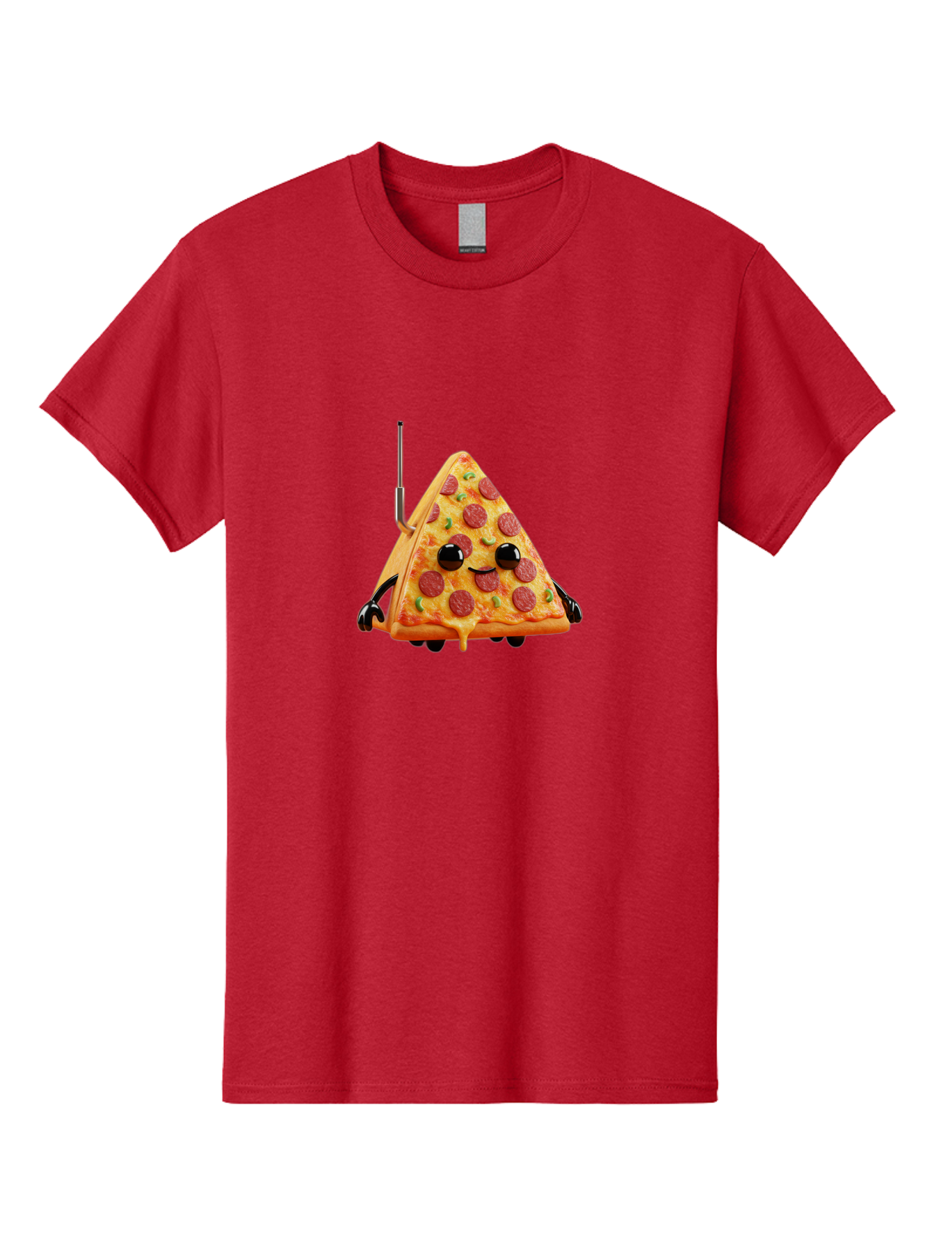 Pizza-Slice-Robot Men'S Graphic Tee, 100% Cotton, Comfortable Casual Summer Wear, Machine Washable, Pepperoni Pizza Slice, Cartoon Character, Robot Arms, Green Herbs, Melted Cheese, Foodie Fun, Animated Food, Robot Pizza Bab205