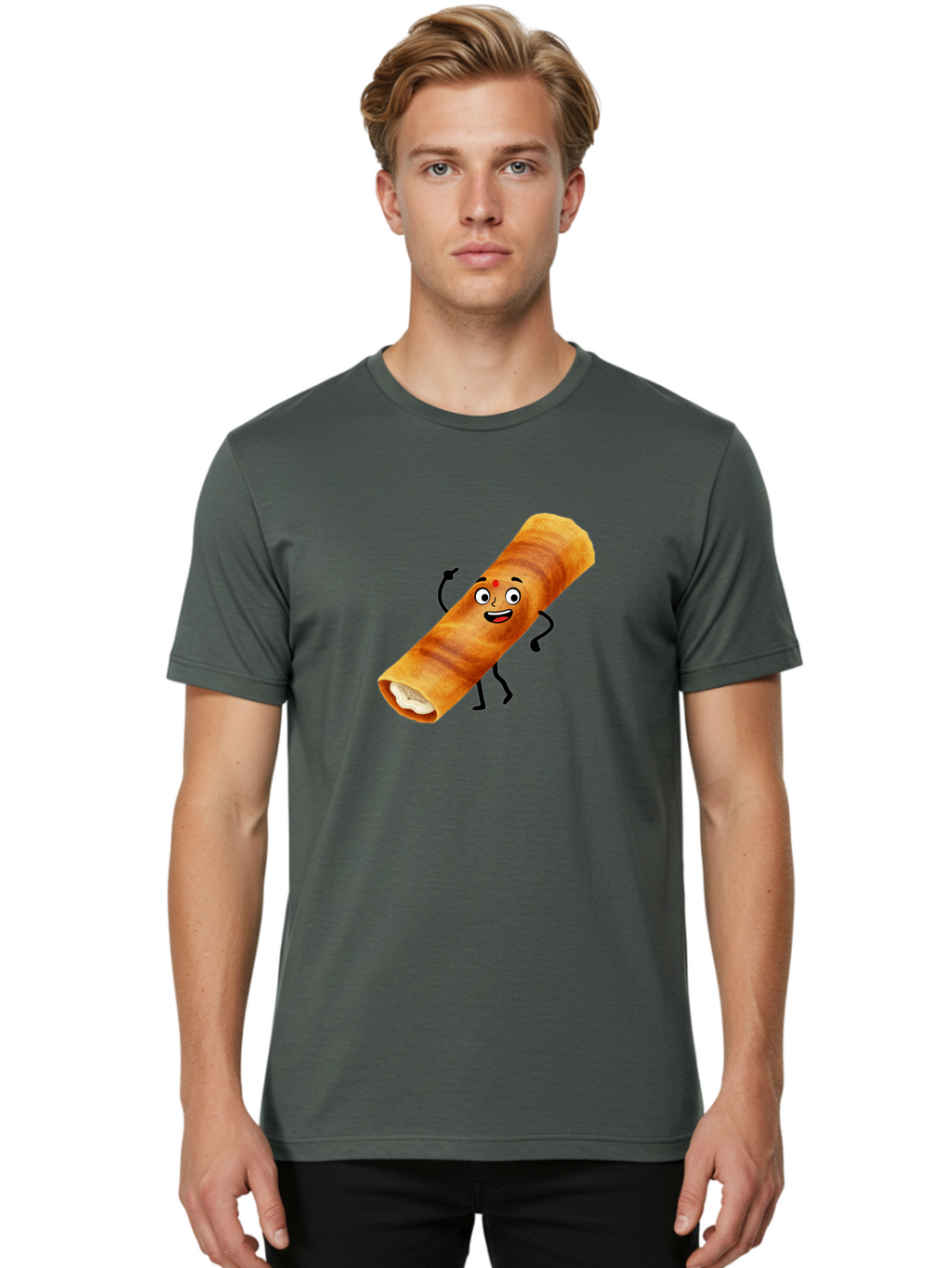 Plain-Dosa Men'S Graphic Tee, 100% Cotton, Comfortable Casual Summer Wear, Machine Washable, Cartoon Paan Masala, Indian Street Food, Delicious Treats, Crunchy Texture, Happy Face, Bindi, Mouth-Watering, Tasty Snack, Paan Delight Bab206