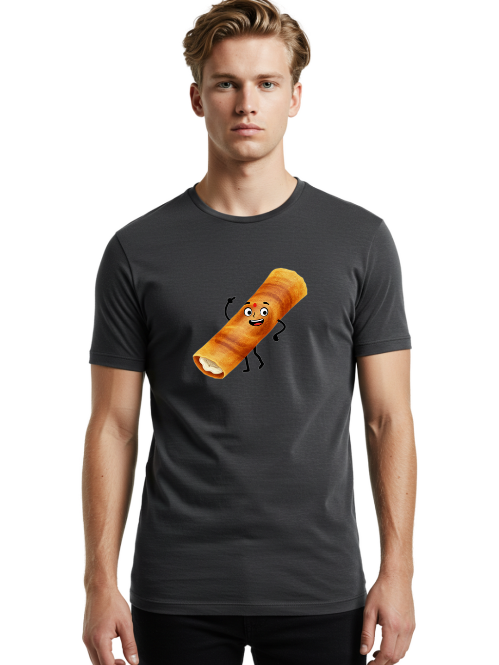 Plain-Dosa Men'S Graphic Tee, 100% Cotton, Comfortable Casual Summer Wear, Machine Washable, Cartoon Paan Masala, Indian Street Food, Delicious Treats, Crunchy Texture, Happy Face, Bindi, Mouth-Watering, Tasty Snack, Paan Delight Bab206