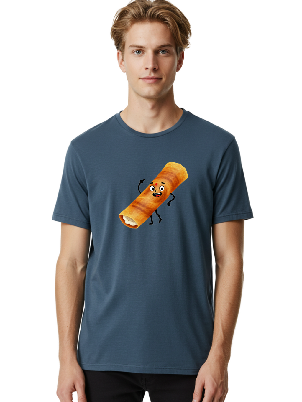 Plain-Dosa Men'S Graphic Tee, 100% Cotton, Comfortable Casual Summer Wear, Machine Washable, Cartoon Paan Masala, Indian Street Food, Delicious Treats, Crunchy Texture, Happy Face, Bindi, Mouth-Watering, Tasty Snack, Paan Delight Bab206