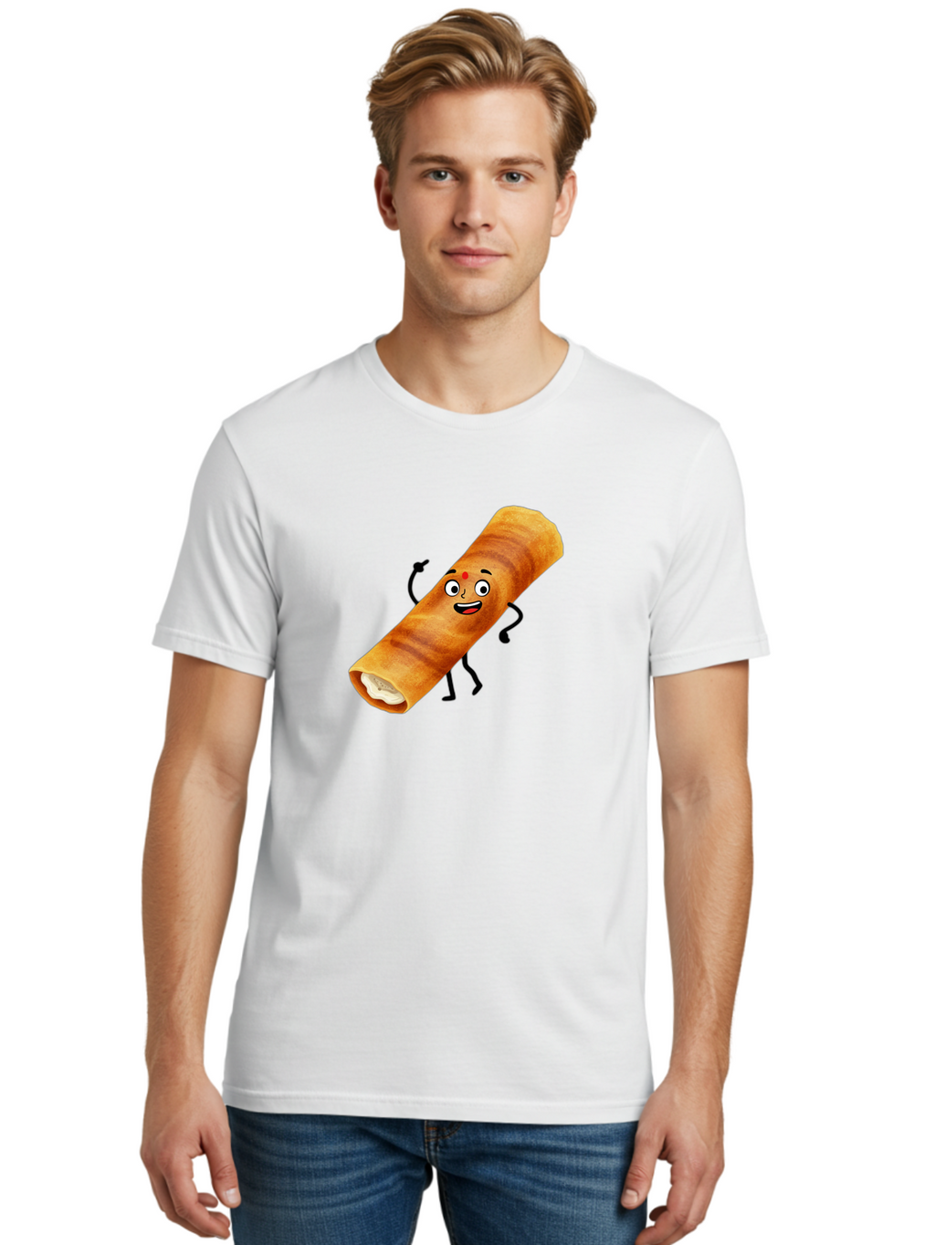 Plain-Dosa Men'S Graphic Tee, 100% Cotton, Comfortable Casual Summer Wear, Machine Washable, Cartoon Paan Masala, Indian Street Food, Delicious Treats, Crunchy Texture, Happy Face, Bindi, Mouth-Watering, Tasty Snack, Paan Delight Bab206