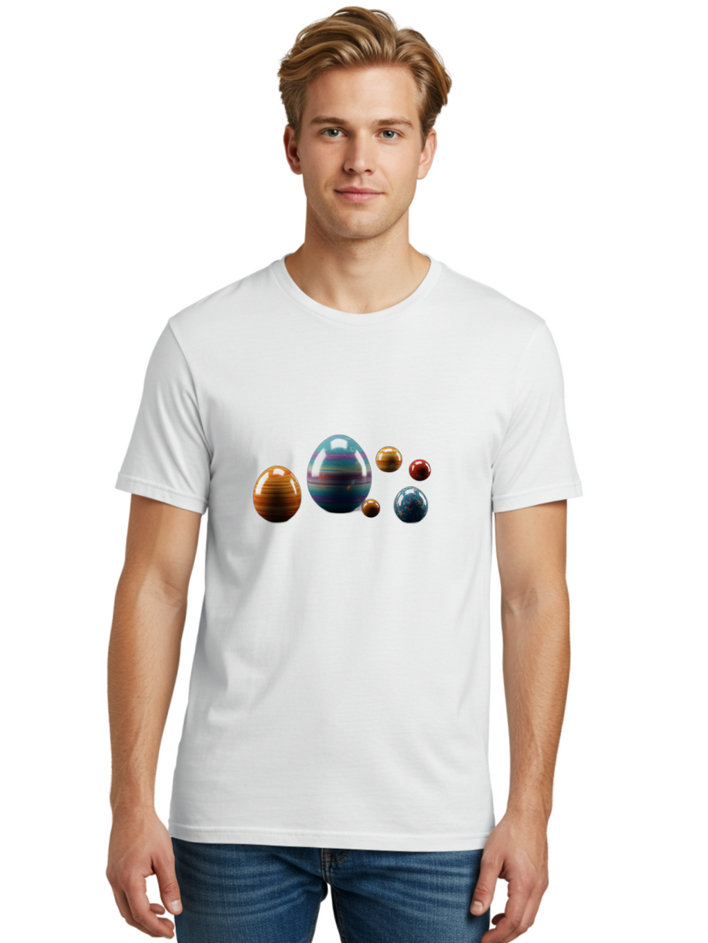 Planets Men'S Graphic Tee, 100% Cotton, Comfortable Casual Summer Wear, Machine Washable, Planets In Space, Colorful Spheres, Shiny Orbs, Celestial Bodies, Astronomy, Solar System, Vibrant Colors, Galactic Scenery, Space Exploration Bab207