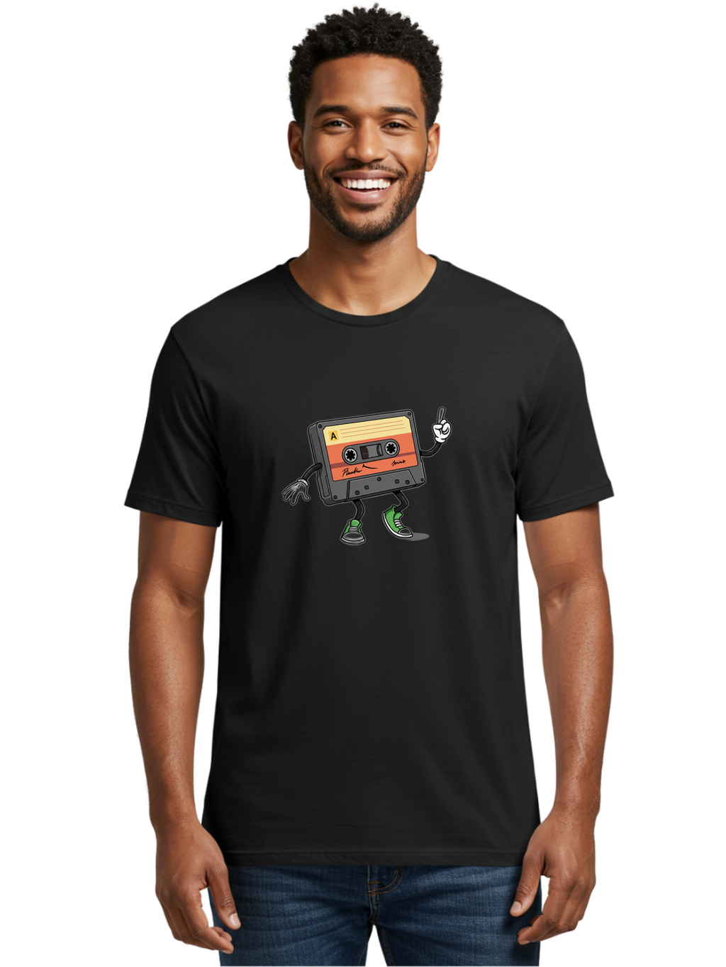 Plastic Men'S Graphic Tee, 100% Cotton, Comfortable Casual Summer Wear, Machine Washable, Mix Tape With Legs And Sneakers, Cassette Tape Character, Retro Music, Nostalgic Vibe, Funky Cartoon Style, Hip Hop Culture, Mixtape, 80S Music, Bab208