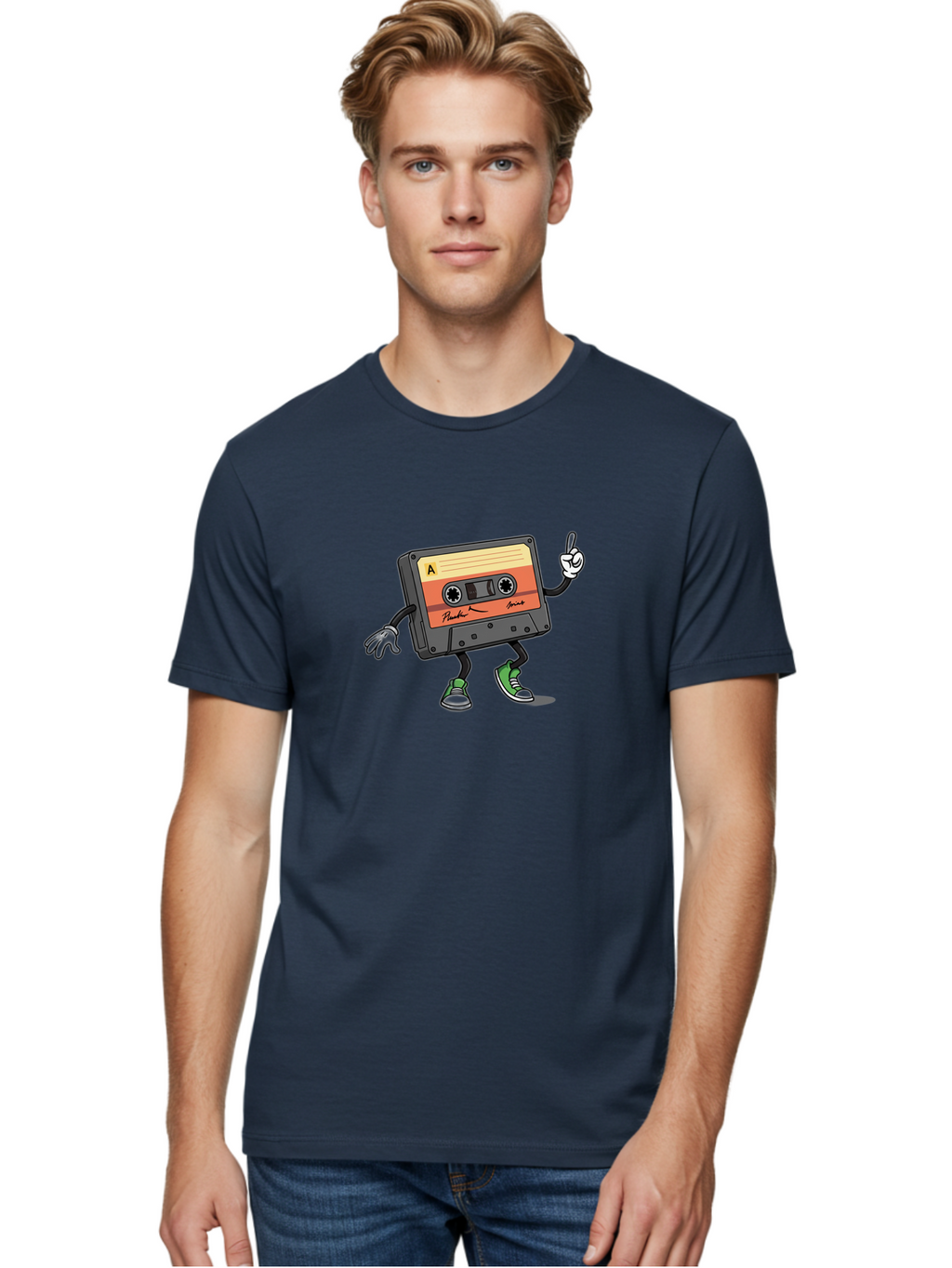 Plastic Men'S Graphic Tee, 100% Cotton, Comfortable Casual Summer Wear, Machine Washable, Mix Tape With Legs And Sneakers, Cassette Tape Character, Retro Music, Nostalgic Vibe, Funky Cartoon Style, Hip Hop Culture, Mixtape, 80S Music, Bab208