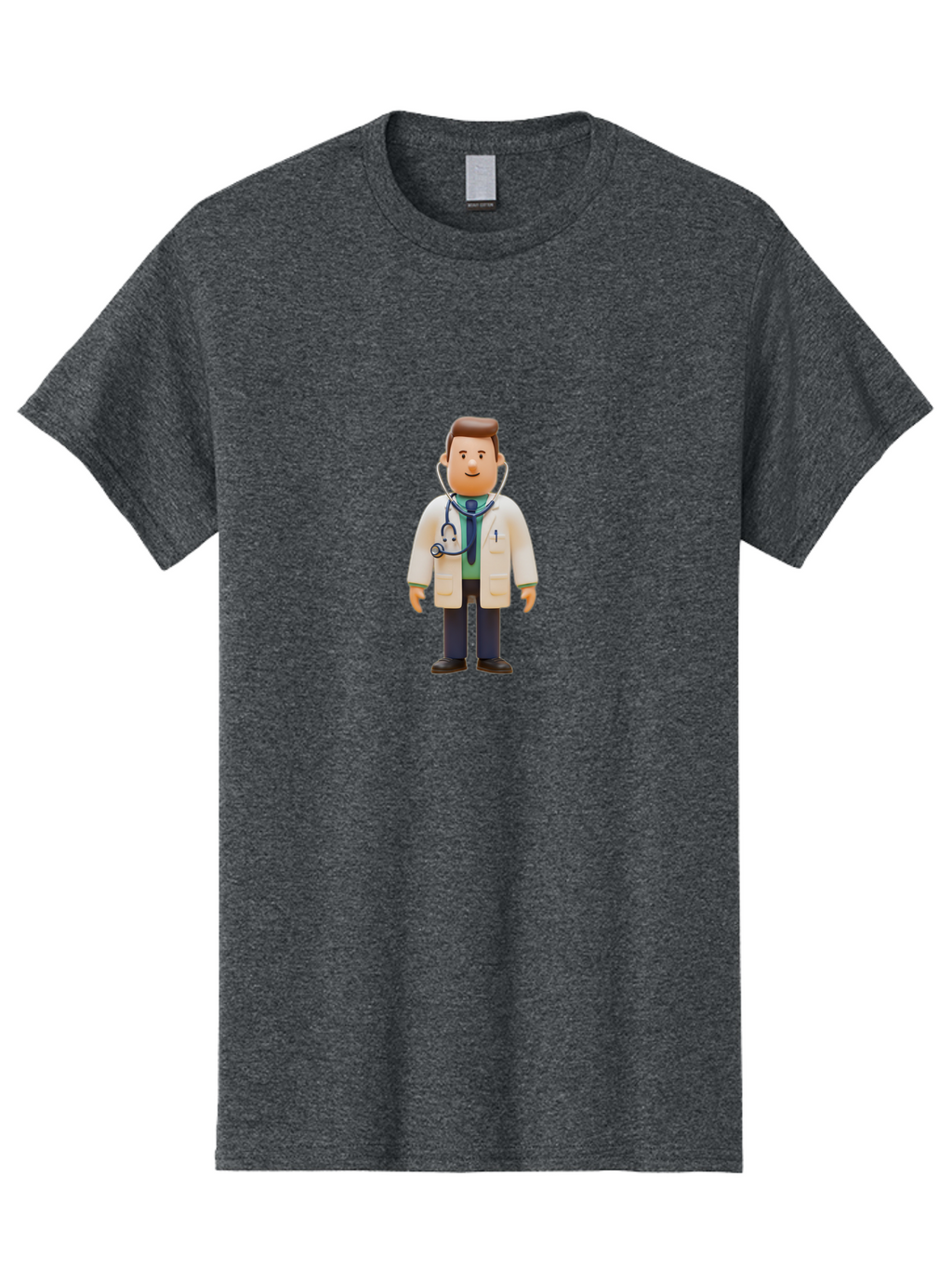 Playmobil-Doctor Men'S Graphic Tee, 100% Cotton, Comfortable Casual Summer Wear, Machine Washable, Cartoon Doctor, Medical Professional, Stethoscope Around Neck, White Lab Coat, Blue Tie, Playmobil Figure, Medical Illustration, Bab209