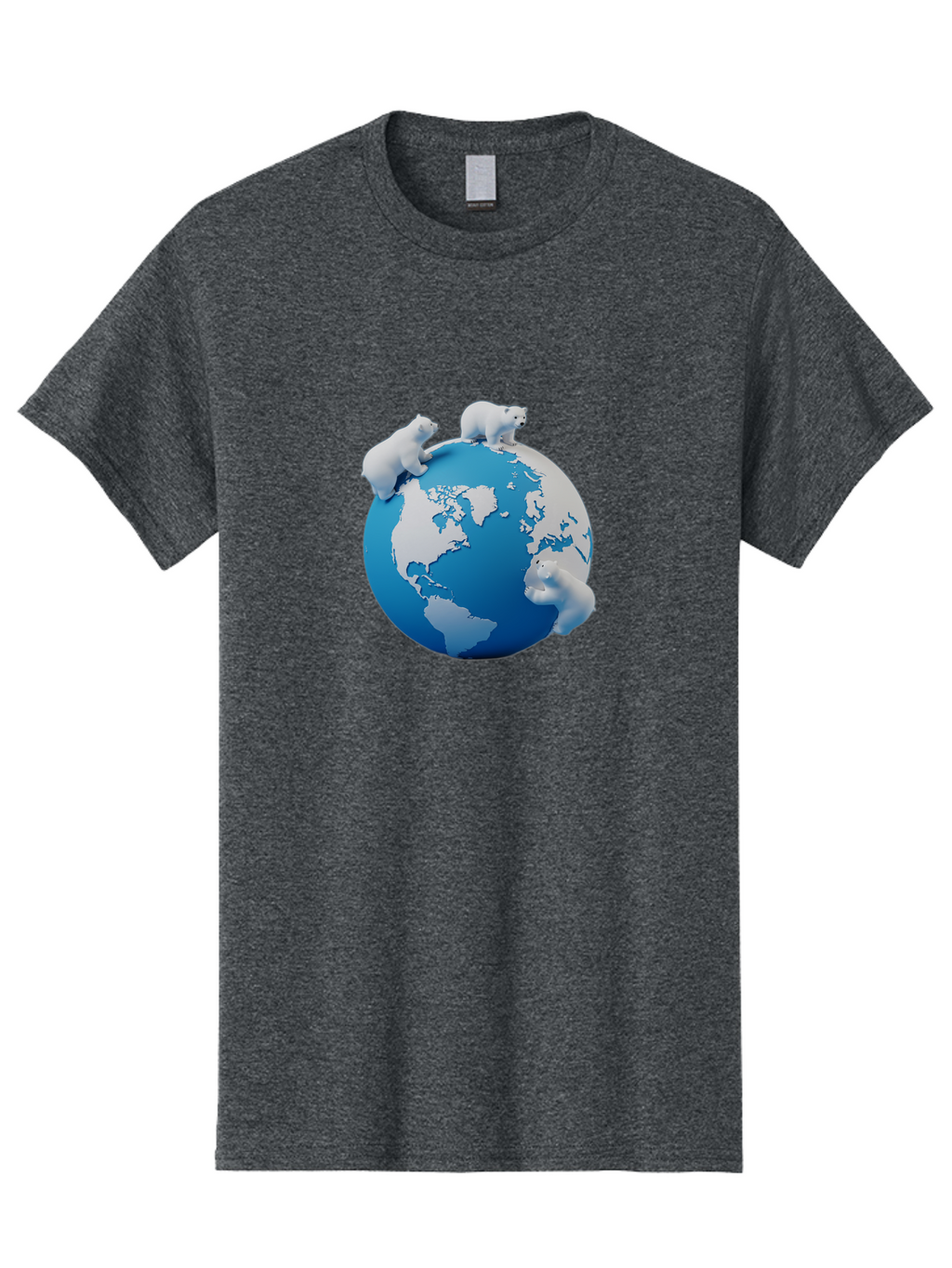 Polar-Bears-On-Globe Men'S Graphic Tee, 100% Cotton, Comfortable Casual Summer Wear, Machine Washable, Polar Bears On Globe, Global Unity, World Map, Wildlife Conservation, Environmental Awareness, Polar Bear Protection, Eco-Friendly, Bab210