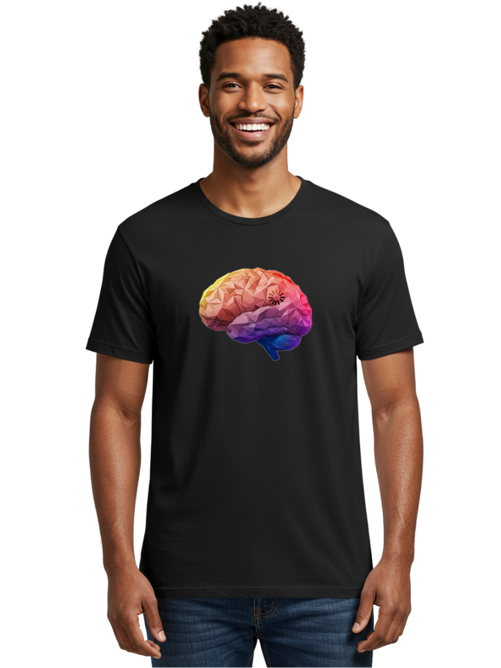 Polygonal-Brain Men'S Graphic Tee, 100% Cotton, Comfortable Casual Summer Wear, Machine Washable, Low Poly Brain, Colorful Brain, 3D Brain Model, Geometric Art, Brain Illustration, Neuroscience, Cognitive Function, Mental Health Awareness, Bab211