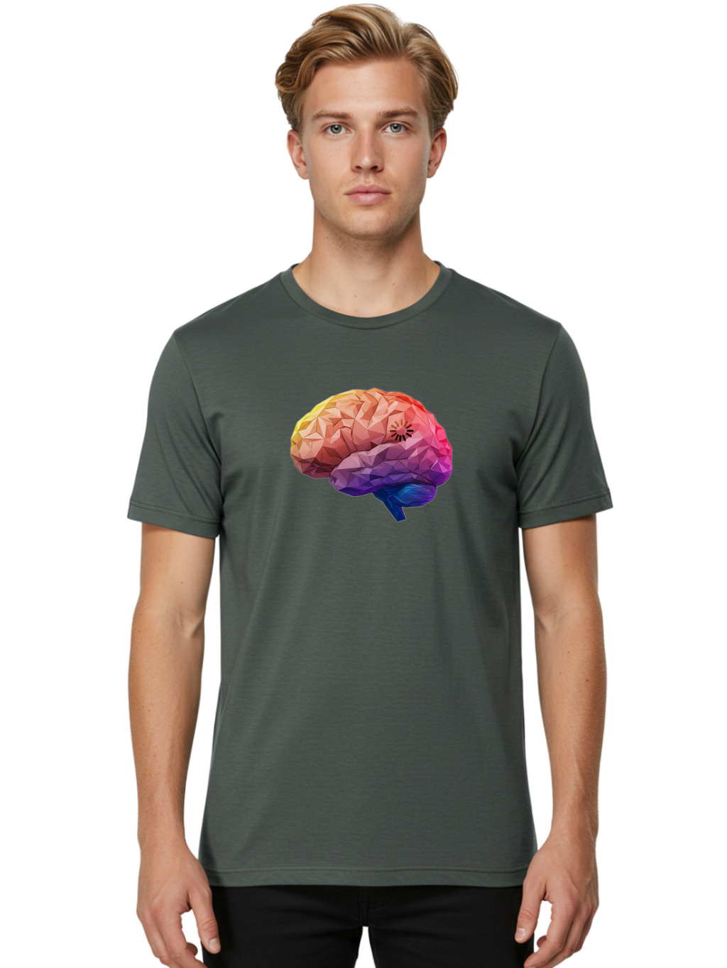 Polygonal-Brain Men'S Graphic Tee, 100% Cotton, Comfortable Casual Summer Wear, Machine Washable, Low Poly Brain, Colorful Brain, 3D Brain Model, Geometric Art, Brain Illustration, Neuroscience, Cognitive Function, Mental Health Awareness, Bab211