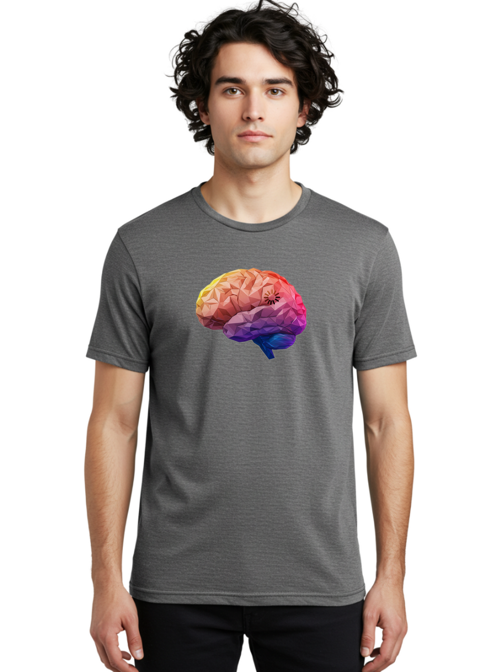 Polygonal-Brain Men'S Graphic Tee, 100% Cotton, Comfortable Casual Summer Wear, Machine Washable, Low Poly Brain, Colorful Brain, 3D Brain Model, Geometric Art, Brain Illustration, Neuroscience, Cognitive Function, Mental Health Awareness, Bab211