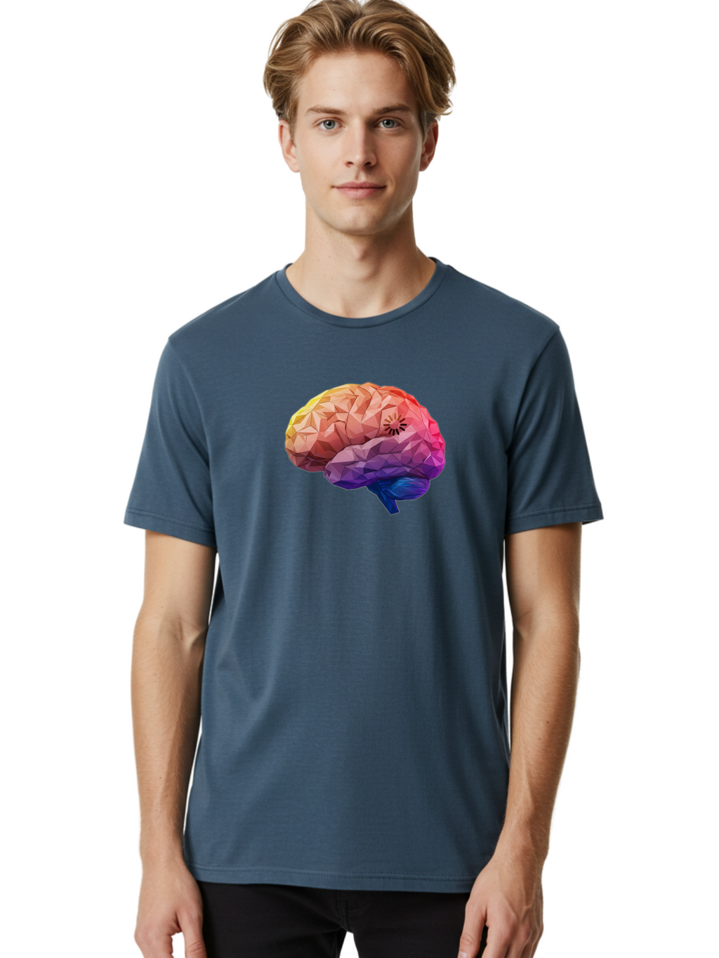 Polygonal-Brain Men'S Graphic Tee, 100% Cotton, Comfortable Casual Summer Wear, Machine Washable, Low Poly Brain, Colorful Brain, 3D Brain Model, Geometric Art, Brain Illustration, Neuroscience, Cognitive Function, Mental Health Awareness, Bab211
