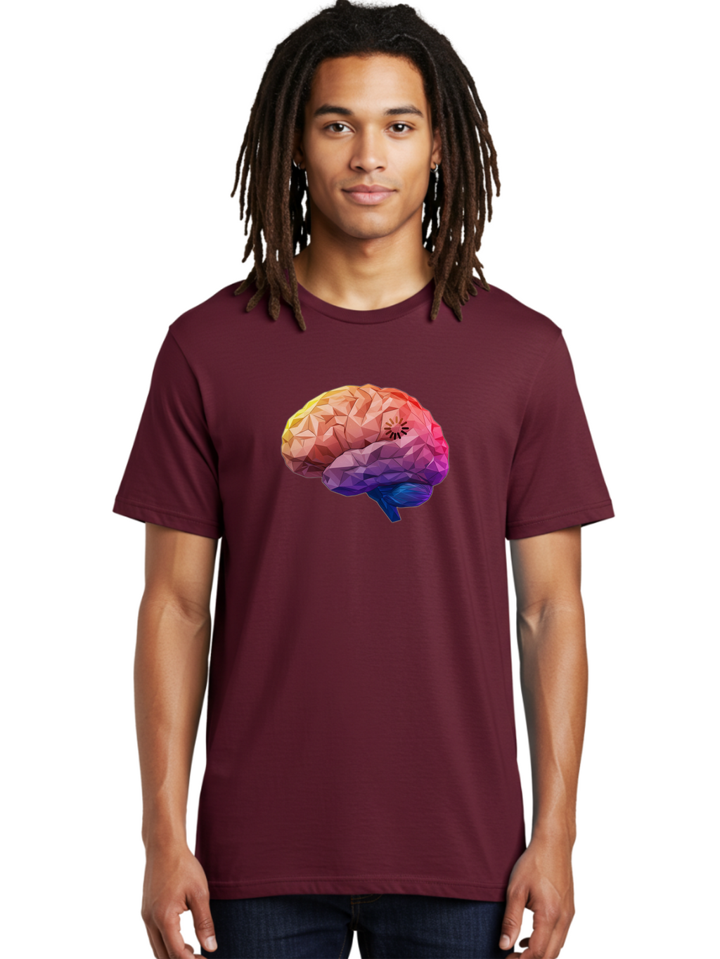 Polygonal-Brain Men'S Graphic Tee, 100% Cotton, Comfortable Casual Summer Wear, Machine Washable, Low Poly Brain, Colorful Brain, 3D Brain Model, Geometric Art, Brain Illustration, Neuroscience, Cognitive Function, Mental Health Awareness, Bab211