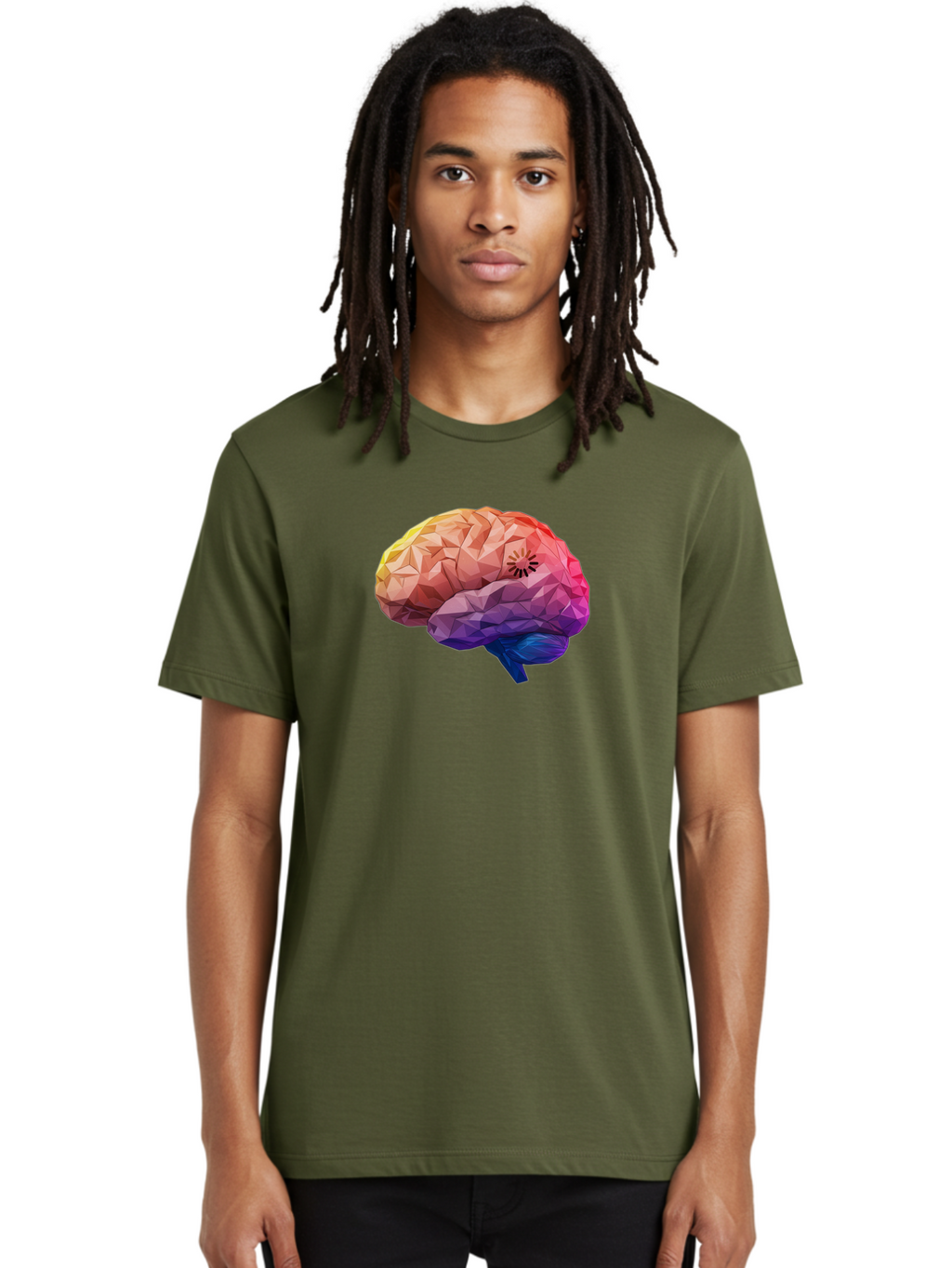 Polygonal-Brain Men'S Graphic Tee, 100% Cotton, Comfortable Casual Summer Wear, Machine Washable, Low Poly Brain, Colorful Brain, 3D Brain Model, Geometric Art, Brain Illustration, Neuroscience, Cognitive Function, Mental Health Awareness, Bab211