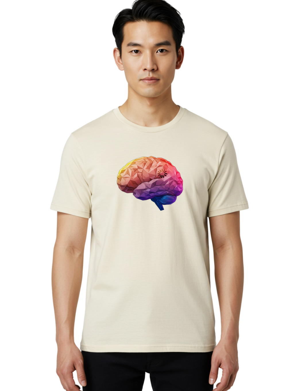 Polygonal-Brain Men'S Graphic Tee, 100% Cotton, Comfortable Casual Summer Wear, Machine Washable, Low Poly Brain, Colorful Brain, 3D Brain Model, Geometric Art, Brain Illustration, Neuroscience, Cognitive Function, Mental Health Awareness, Bab211