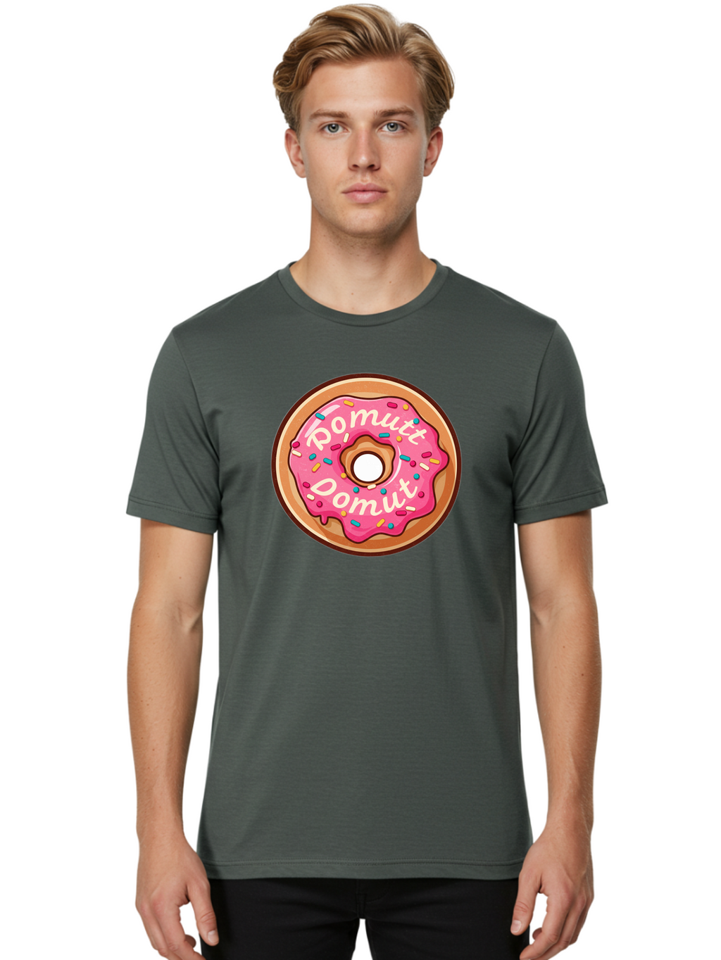 Pomutt-Pomutt-Donut Men'S Graphic Tee, 100% Cotton, Comfortable Casual Summer Wear, Machine Washable, Pink Frosted Donut, Donut With Sprinkles, Sweet Treat, Tasty Dessert, Colorful Donut, Pomutt Pomutt, Donut Illustration, Donut Art Bab212