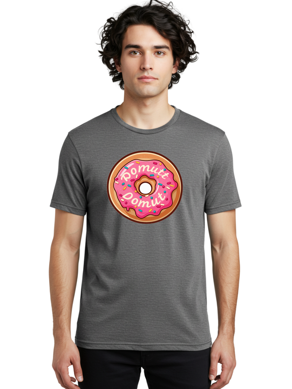 Pomutt-Pomutt-Donut Men'S Graphic Tee, 100% Cotton, Comfortable Casual Summer Wear, Machine Washable, Pink Frosted Donut, Donut With Sprinkles, Sweet Treat, Tasty Dessert, Colorful Donut, Pomutt Pomutt, Donut Illustration, Donut Art Bab212