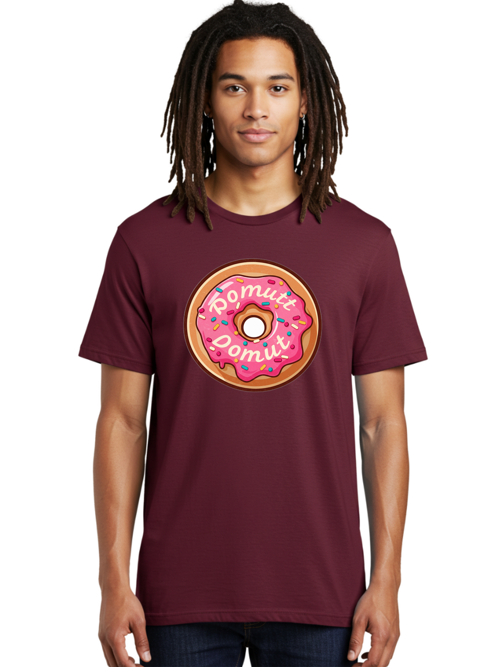 Pomutt-Pomutt-Donut Men'S Graphic Tee, 100% Cotton, Comfortable Casual Summer Wear, Machine Washable, Pink Frosted Donut, Donut With Sprinkles, Sweet Treat, Tasty Dessert, Colorful Donut, Pomutt Pomutt, Donut Illustration, Donut Art Bab212
