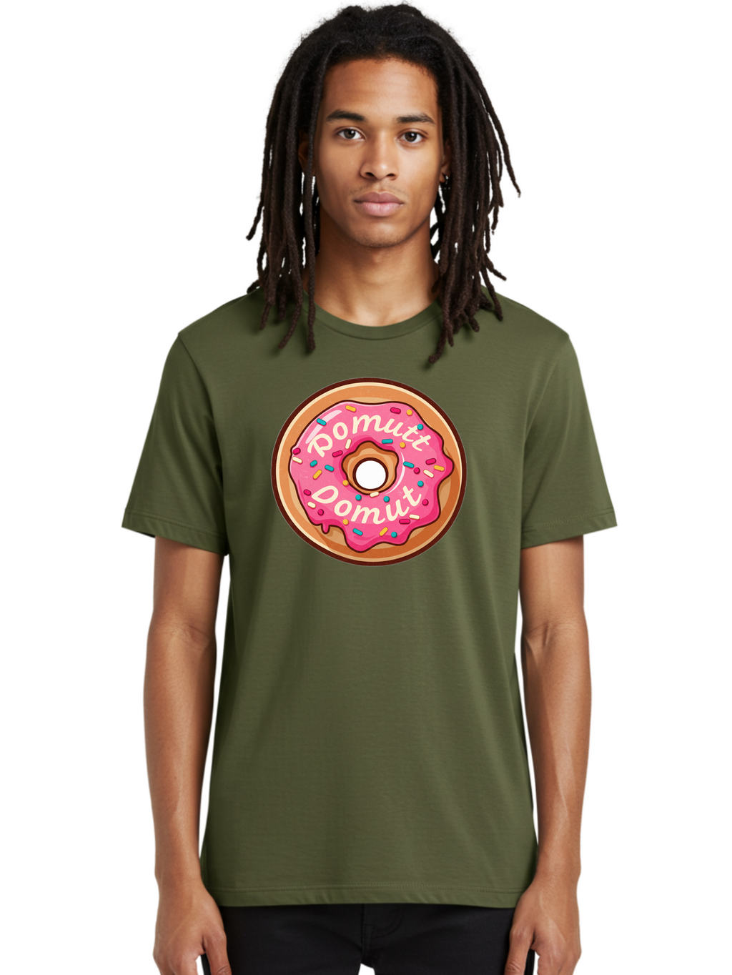Pomutt-Pomutt-Donut Men'S Graphic Tee, 100% Cotton, Comfortable Casual Summer Wear, Machine Washable, Pink Frosted Donut, Donut With Sprinkles, Sweet Treat, Tasty Dessert, Colorful Donut, Pomutt Pomutt, Donut Illustration, Donut Art Bab212