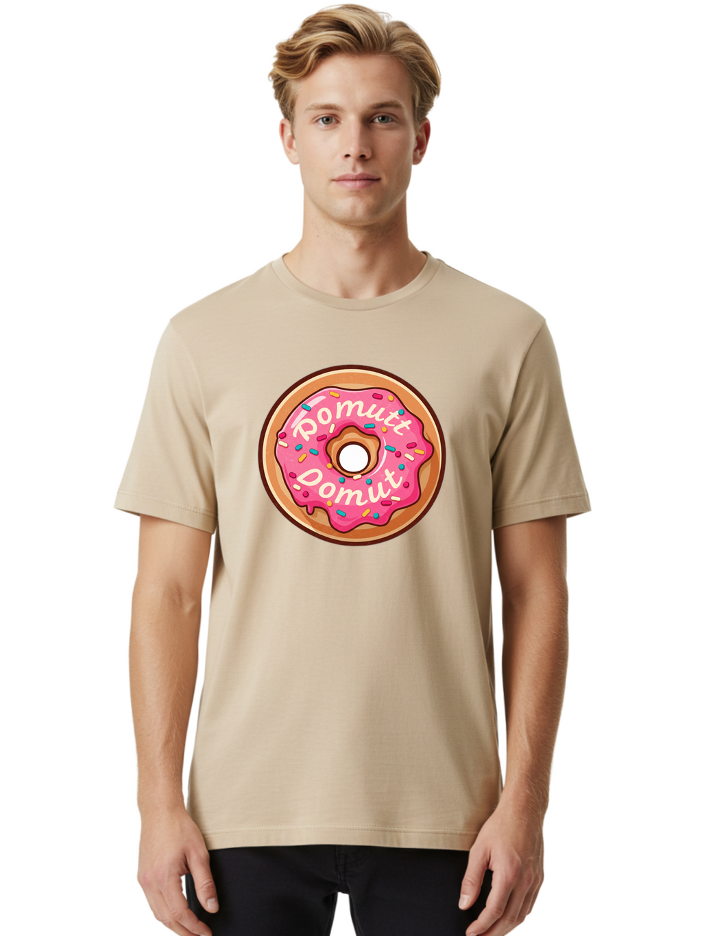 Pomutt-Pomutt-Donut Men'S Graphic Tee, 100% Cotton, Comfortable Casual Summer Wear, Machine Washable, Pink Frosted Donut, Donut With Sprinkles, Sweet Treat, Tasty Dessert, Colorful Donut, Pomutt Pomutt, Donut Illustration, Donut Art Bab212