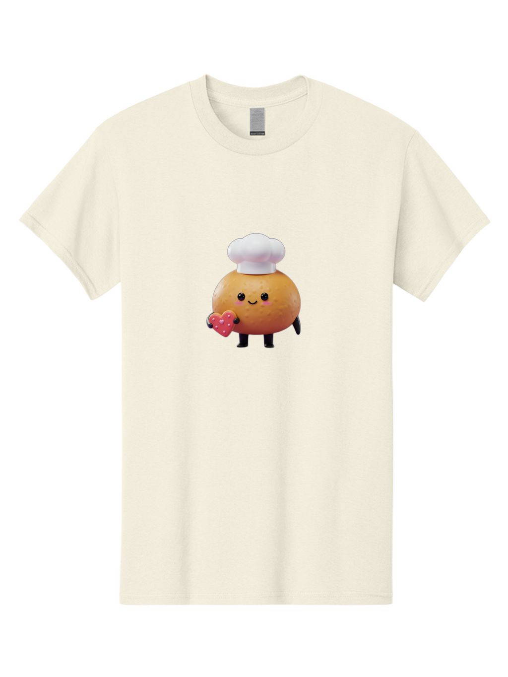 Potato-Chef-1 Men'S Graphic Tee, 100% Cotton, Comfortable Casual Summer Wear, Machine Washable, Cartoon Potato, Chef Hat, Heart-Shaped Cookie, Cute Character, Baking Theme, Kawaii Style, Sweet Treats, Adorable Design, Cookie Love, Bab214