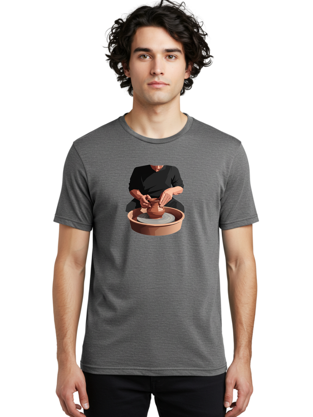 Potter-At-Work-1 Men'S Graphic Tee, 100% Cotton, Comfortable Casual Summer Wear, Machine Washable, Potter Shaping Clay Pot, Pottery Wheel In Action, Pottery Making Process, Hands-On Craftsmanship, Clay Vessel Creation, Artistic Expression, Bab219