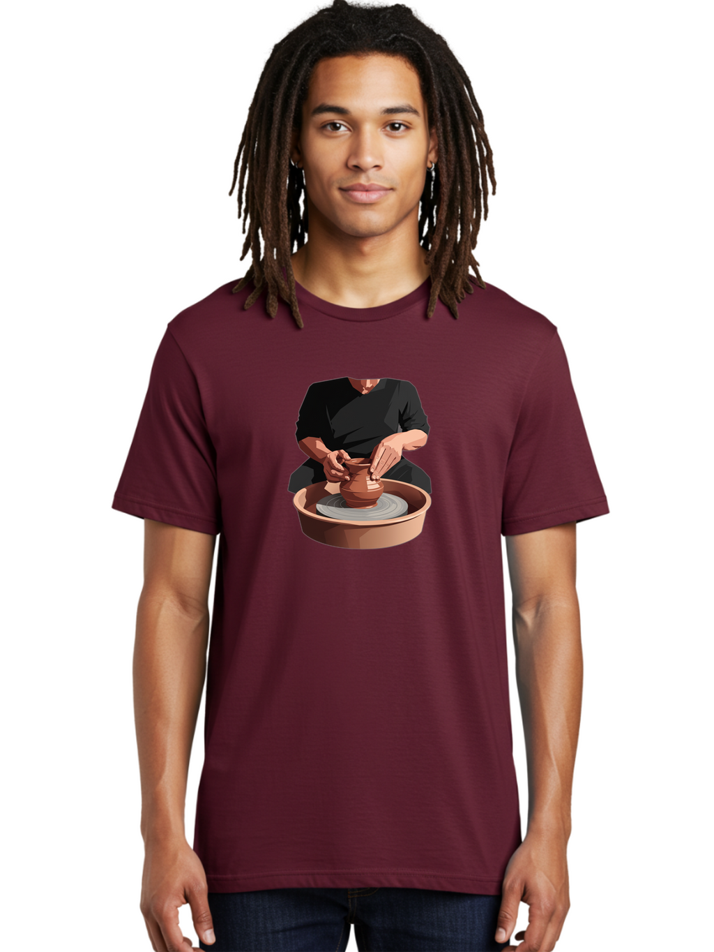 Potter-At-Work-1 Men'S Graphic Tee, 100% Cotton, Comfortable Casual Summer Wear, Machine Washable, Potter Shaping Clay Pot, Pottery Wheel In Action, Pottery Making Process, Hands-On Craftsmanship, Clay Vessel Creation, Artistic Expression, Bab219