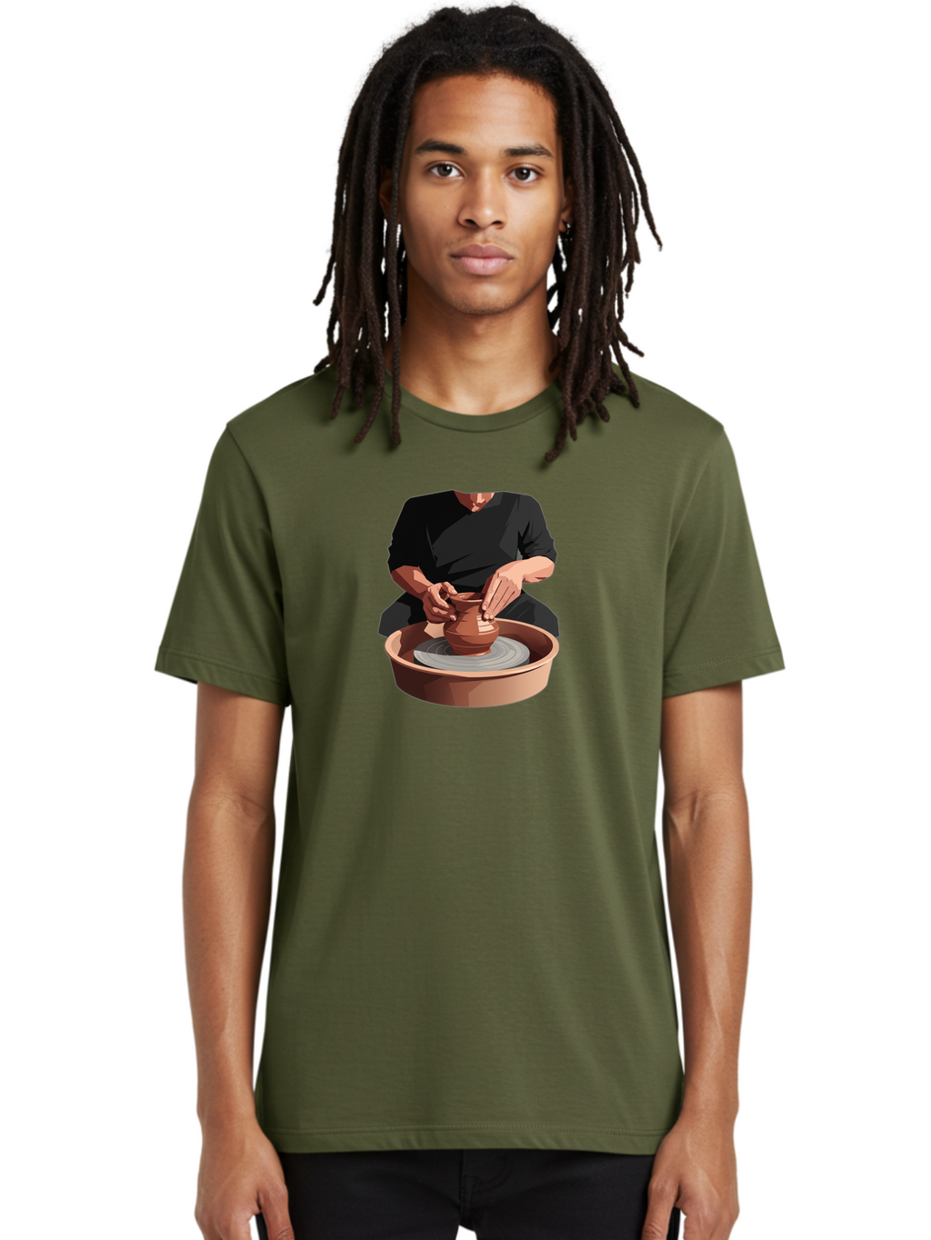 Potter-At-Work-1 Men'S Graphic Tee, 100% Cotton, Comfortable Casual Summer Wear, Machine Washable, Potter Shaping Clay Pot, Pottery Wheel In Action, Pottery Making Process, Hands-On Craftsmanship, Clay Vessel Creation, Artistic Expression, Bab219