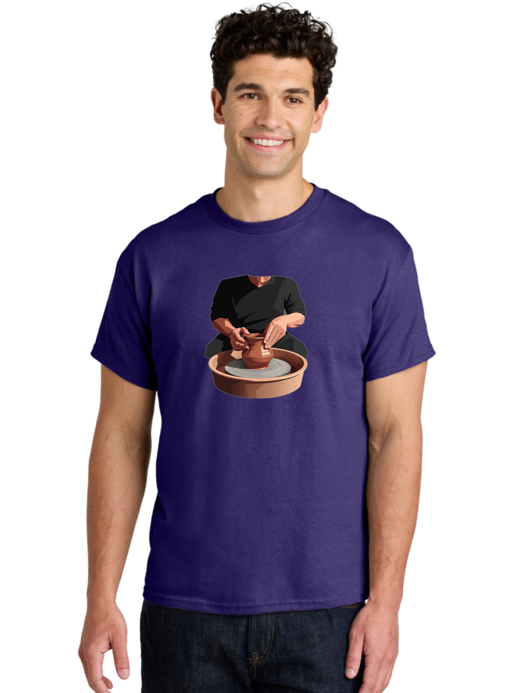 Potter-At-Work-1 Men'S Graphic Tee, 100% Cotton, Comfortable Casual Summer Wear, Machine Washable, Potter Shaping Clay Pot, Pottery Wheel In Action, Pottery Making Process, Hands-On Craftsmanship, Clay Vessel Creation, Artistic Expression, Bab219