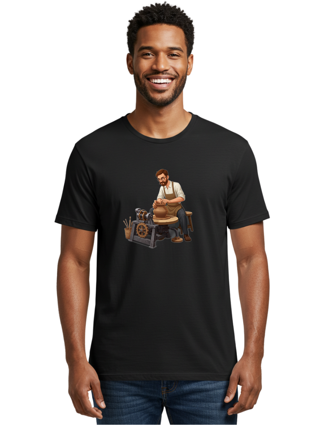 Potter-At-Work-10 Men'S Graphic Tee, 100% Cotton, Comfortable Casual Summer Wear, Machine Washable, Potter Creating Ceramics, Pottery Wheel In Action, Clay Vessel Being Shaped, Artisan At Work, Creative Process, Skilled Craftsmanship, Bab220