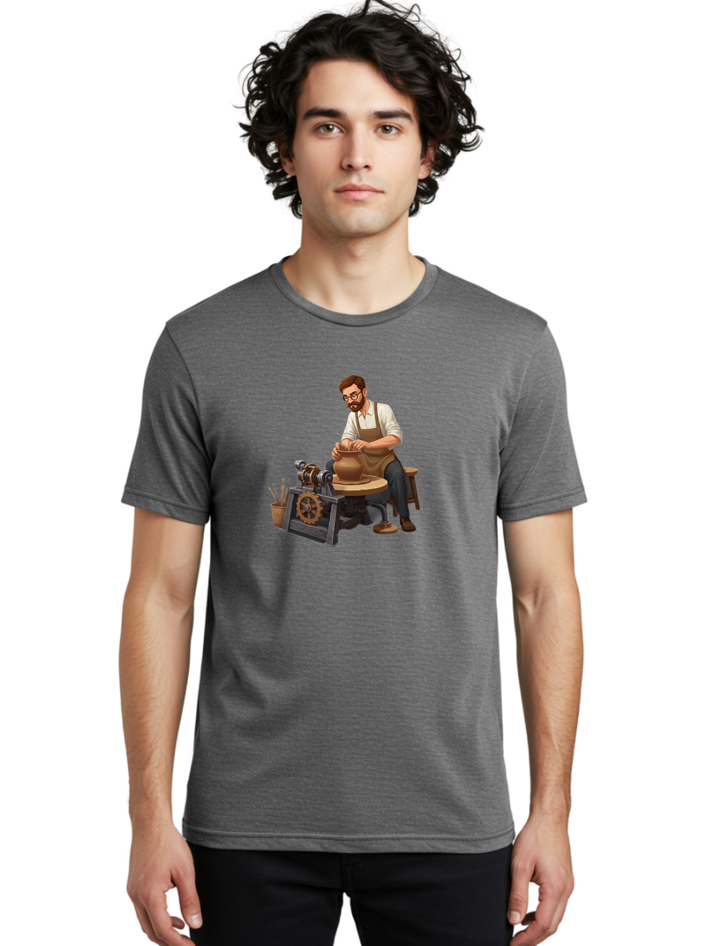 Potter-At-Work-10 Men'S Graphic Tee, 100% Cotton, Comfortable Casual Summer Wear, Machine Washable, Potter Creating Ceramics, Pottery Wheel In Action, Clay Vessel Being Shaped, Artisan At Work, Creative Process, Skilled Craftsmanship, Bab220