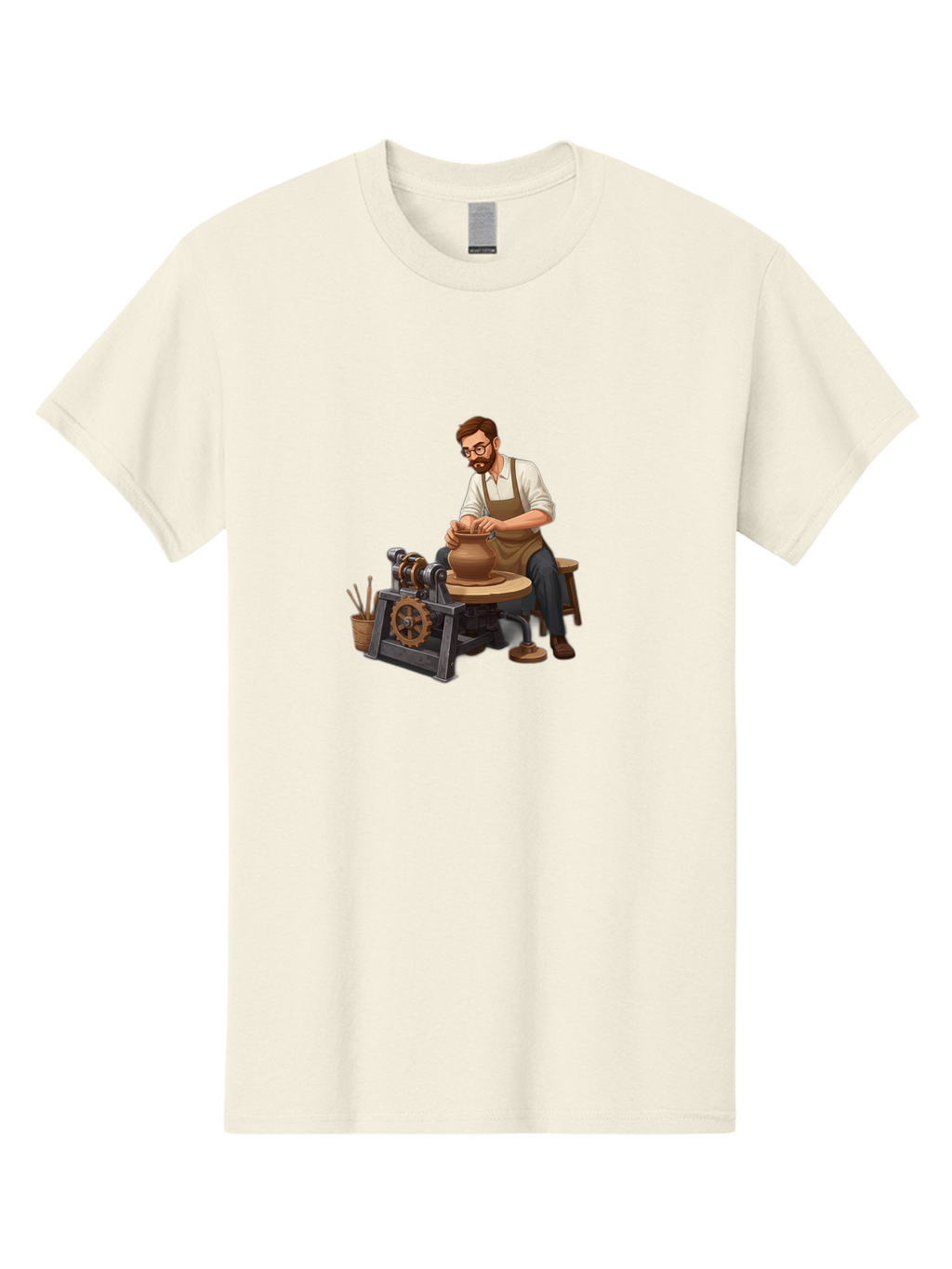 Potter-At-Work-10 Men'S Graphic Tee, 100% Cotton, Comfortable Casual Summer Wear, Machine Washable, Potter Creating Ceramics, Pottery Wheel In Action, Clay Vessel Being Shaped, Artisan At Work, Creative Process, Skilled Craftsmanship, Bab220