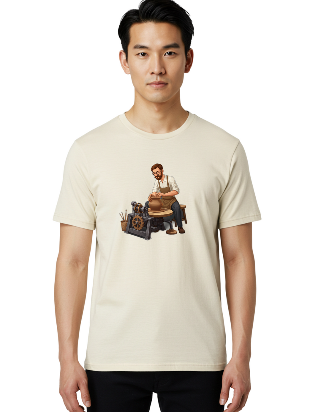 Potter-At-Work-10 Men'S Graphic Tee, 100% Cotton, Comfortable Casual Summer Wear, Machine Washable, Potter Creating Ceramics, Pottery Wheel In Action, Clay Vessel Being Shaped, Artisan At Work, Creative Process, Skilled Craftsmanship, Bab220