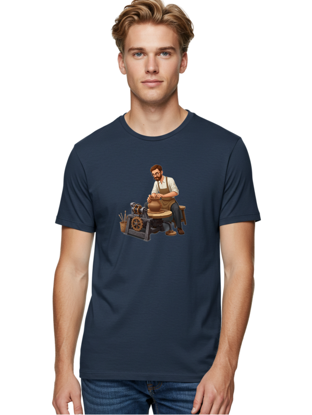 Potter-At-Work-10 Men'S Graphic Tee, 100% Cotton, Comfortable Casual Summer Wear, Machine Washable, Potter Creating Ceramics, Pottery Wheel In Action, Clay Vessel Being Shaped, Artisan At Work, Creative Process, Skilled Craftsmanship, Bab220