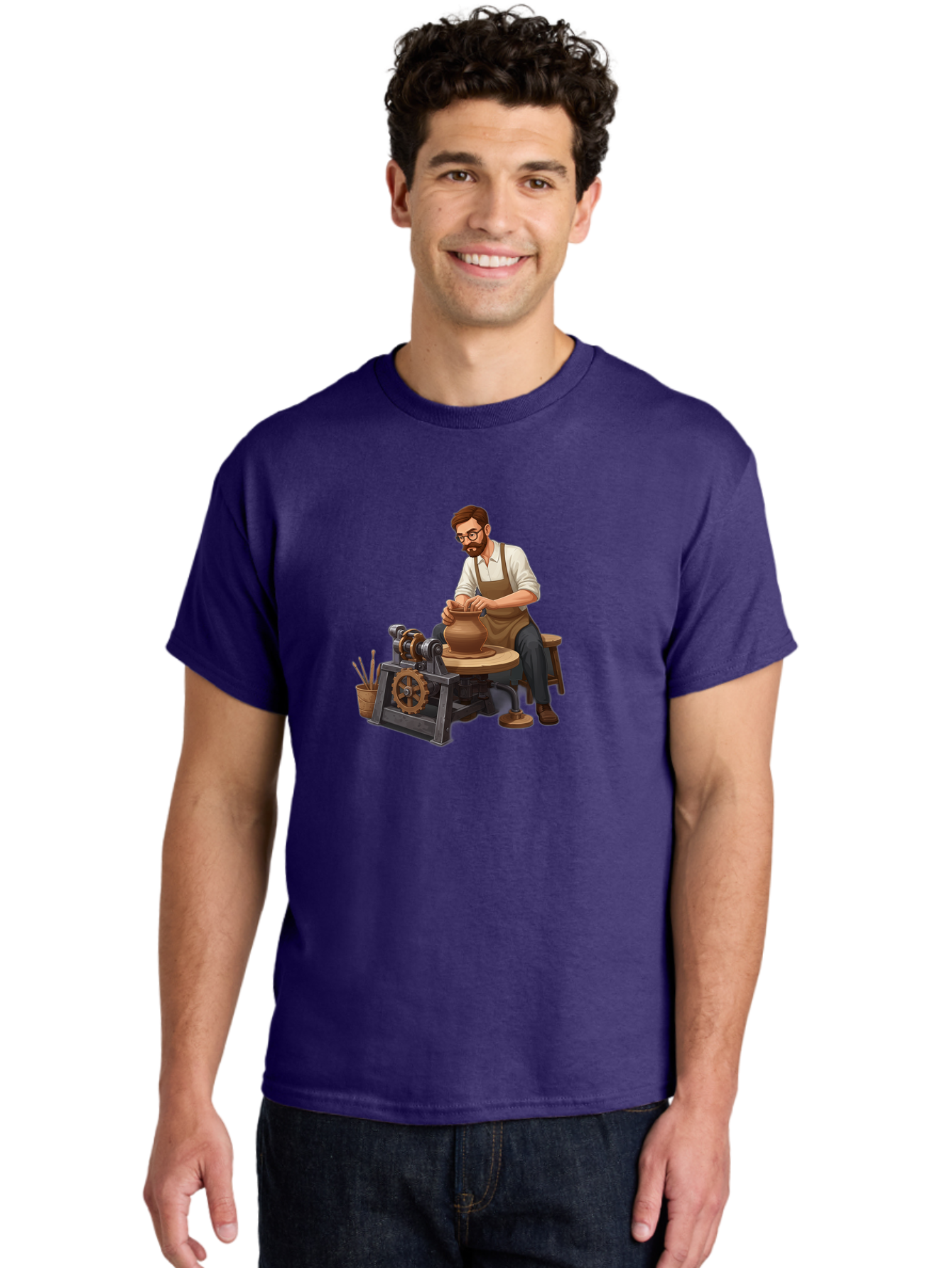 Potter-At-Work-10 Men'S Graphic Tee, 100% Cotton, Comfortable Casual Summer Wear, Machine Washable, Potter Creating Ceramics, Pottery Wheel In Action, Clay Vessel Being Shaped, Artisan At Work, Creative Process, Skilled Craftsmanship, Bab220